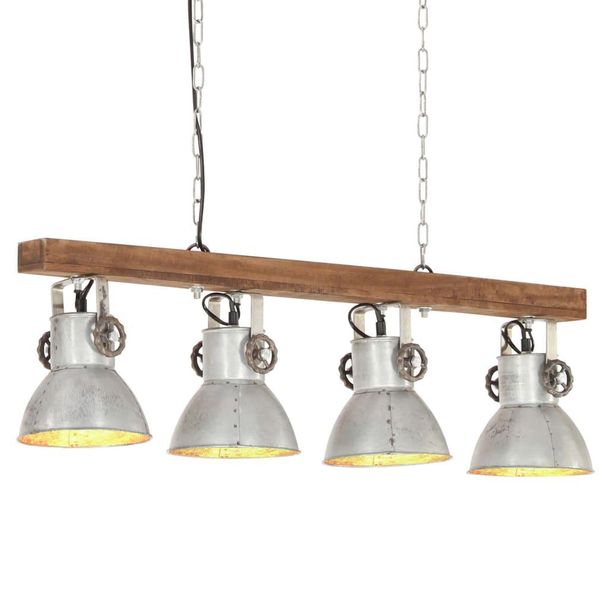 Voir la diapositive 1 : VIDAXL Plafonnier industriel Argente E27 Bois de manguier