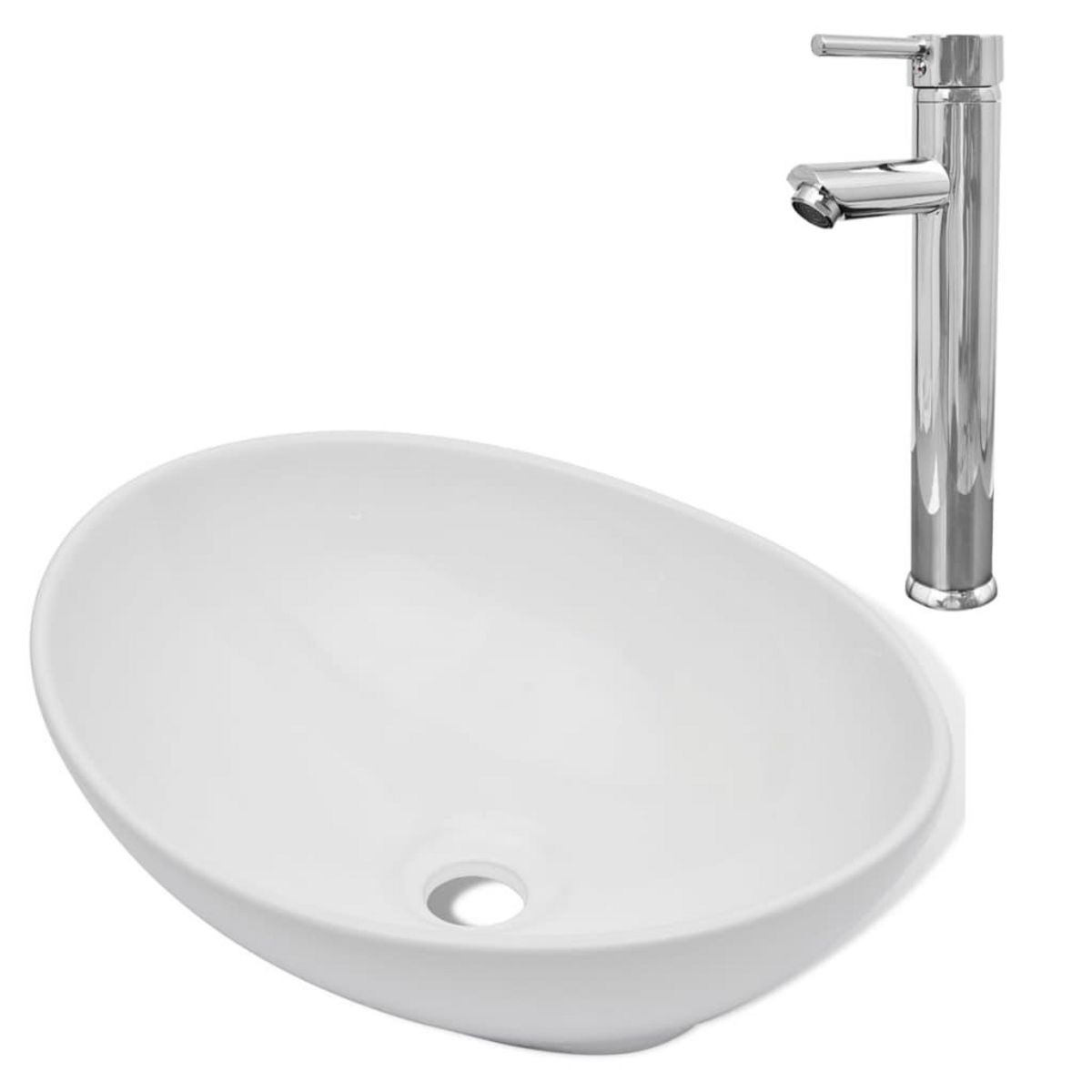 VIDAXL Lavabo de salle de bain avec mitigeur Ceramique Ovale Blanc