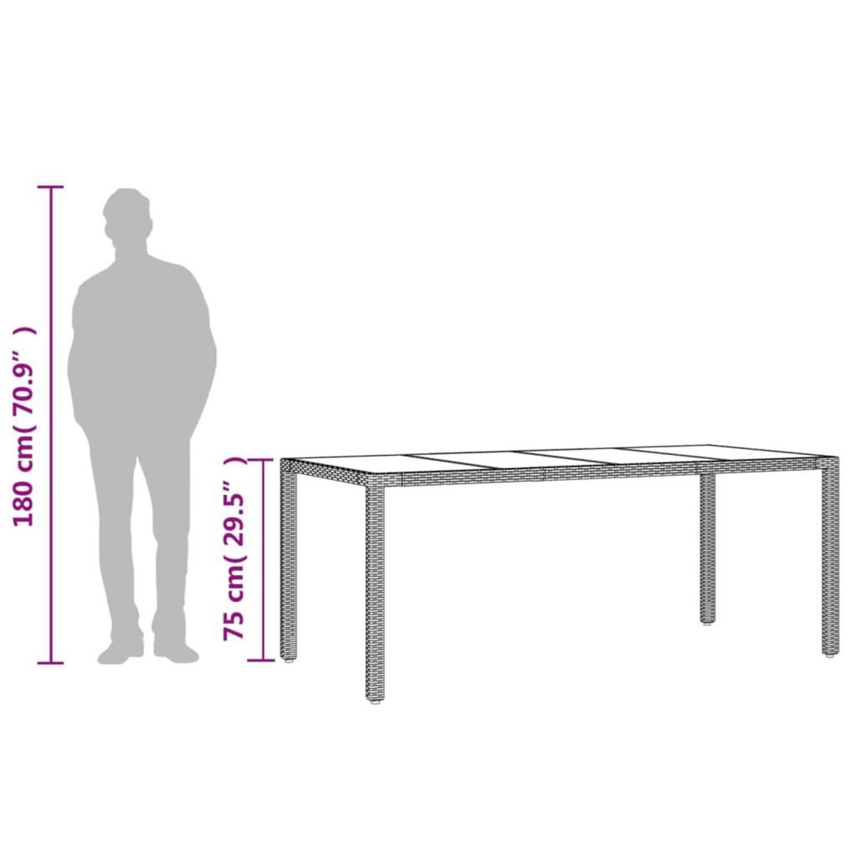 VIDAXL Table de jardin avec dessus en verre marron resine tressee