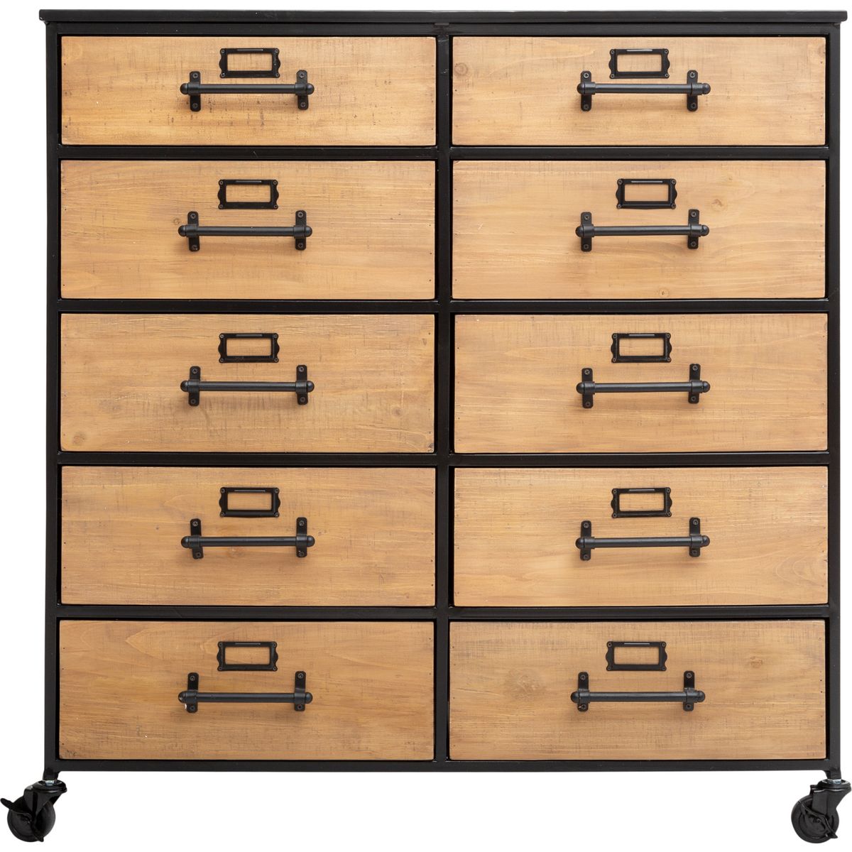 ATMOSPHÉRA Commode  en métal et bois sur roulettes 10 tiroirs L83cm PARIS