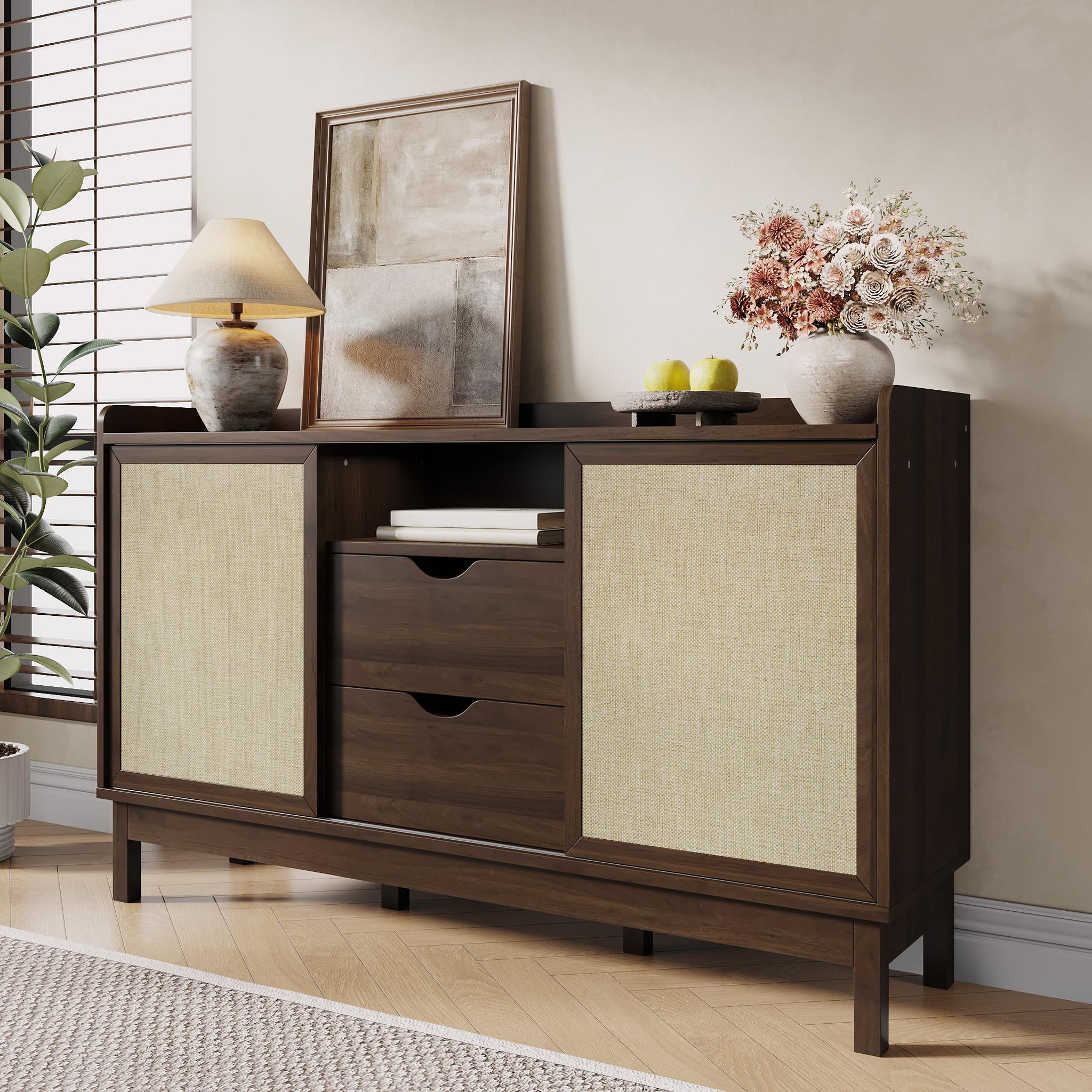 Voir la diapositive 4 : MERAX Buffet 2 porte(s) 2 tiroir(s) - 150 cm naturel panneau de particules
