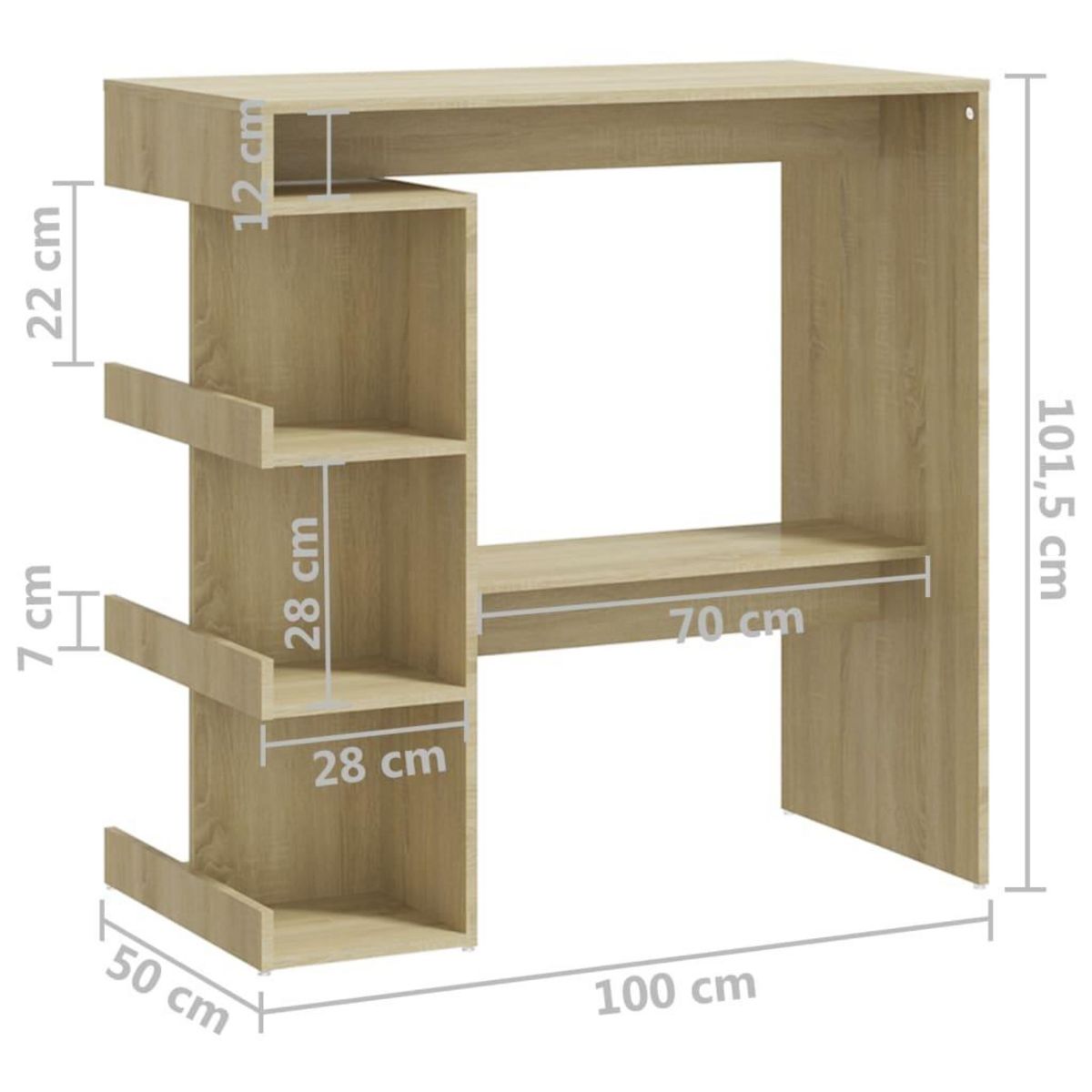 VIDAXL Table de bar etagere de rangement Chene sonoma Bois ingenierie