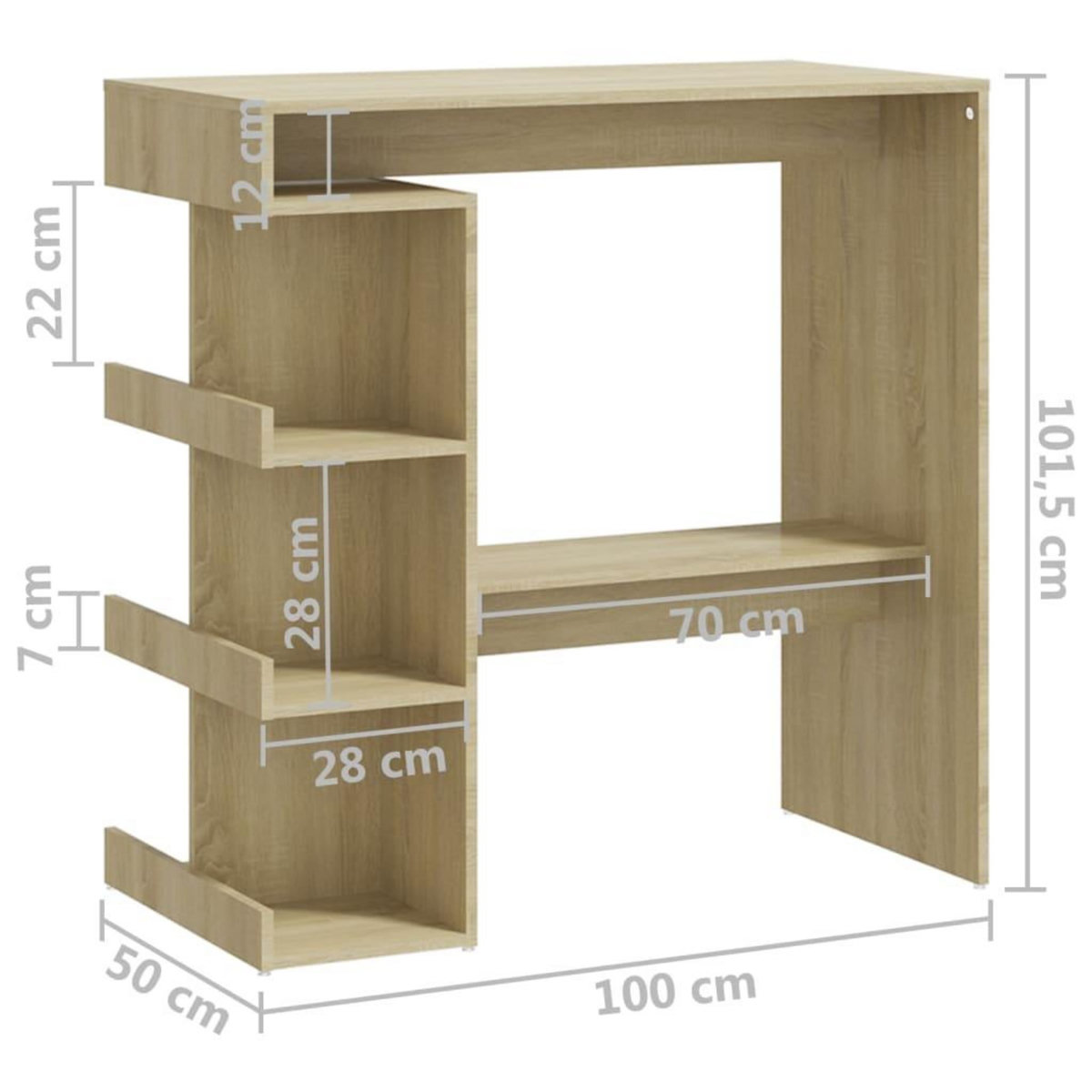 VIDAXL Table de bar etagere de rangement Chene sonoma Bois ingenierie