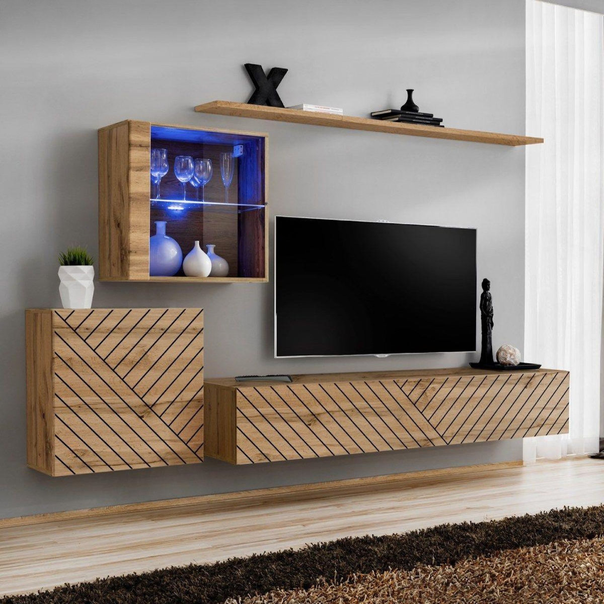 Paris Prix Ensemble Meuble TV  Switch Lamel XV  260cm Naturel