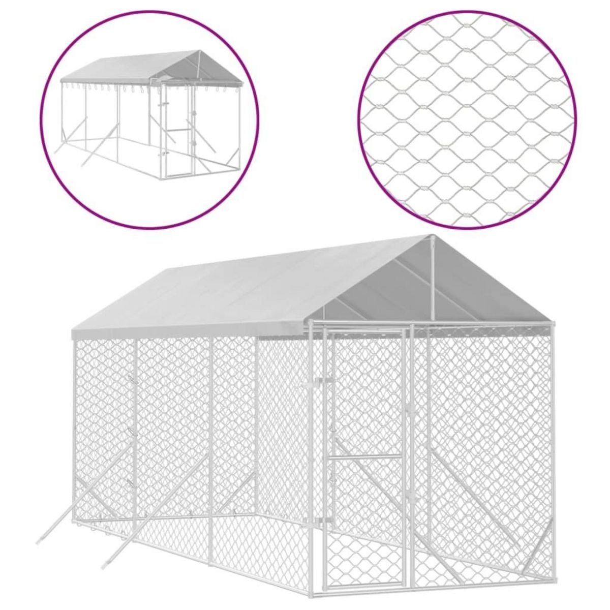 VIDAXL Chenil d'exterieur pour chiens avec toit argente 2x6x2,5 m