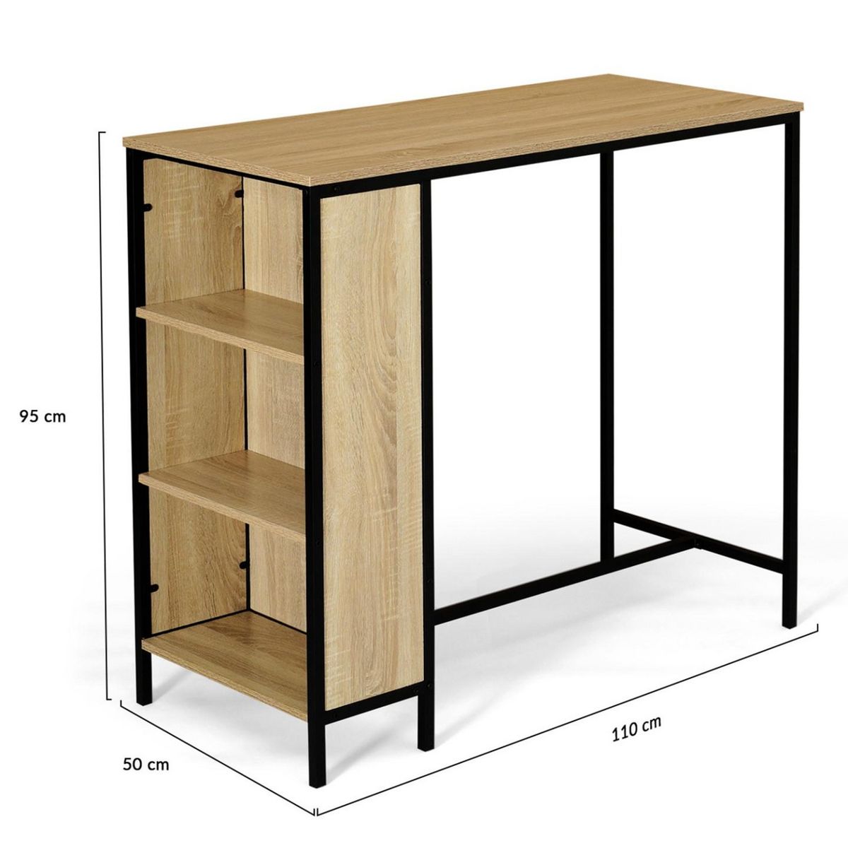 ID MARKET Ensemble table de bar DETROIT et 2 tabourets design industriel