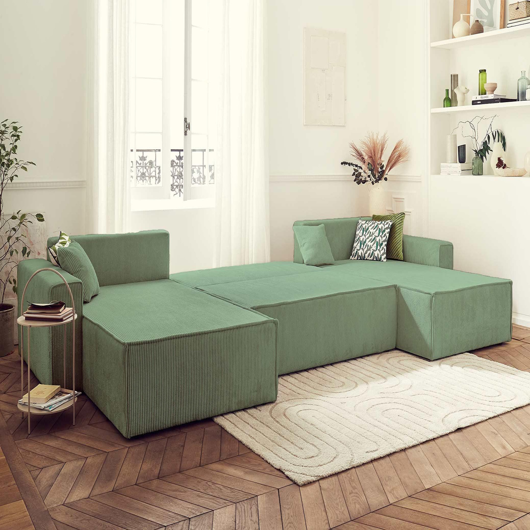 Voir la diapositive 2 : BEST MOBILIER Dellia - canapé panoramique en u - 7 places - convertible - avec coffre - en velours côtelé