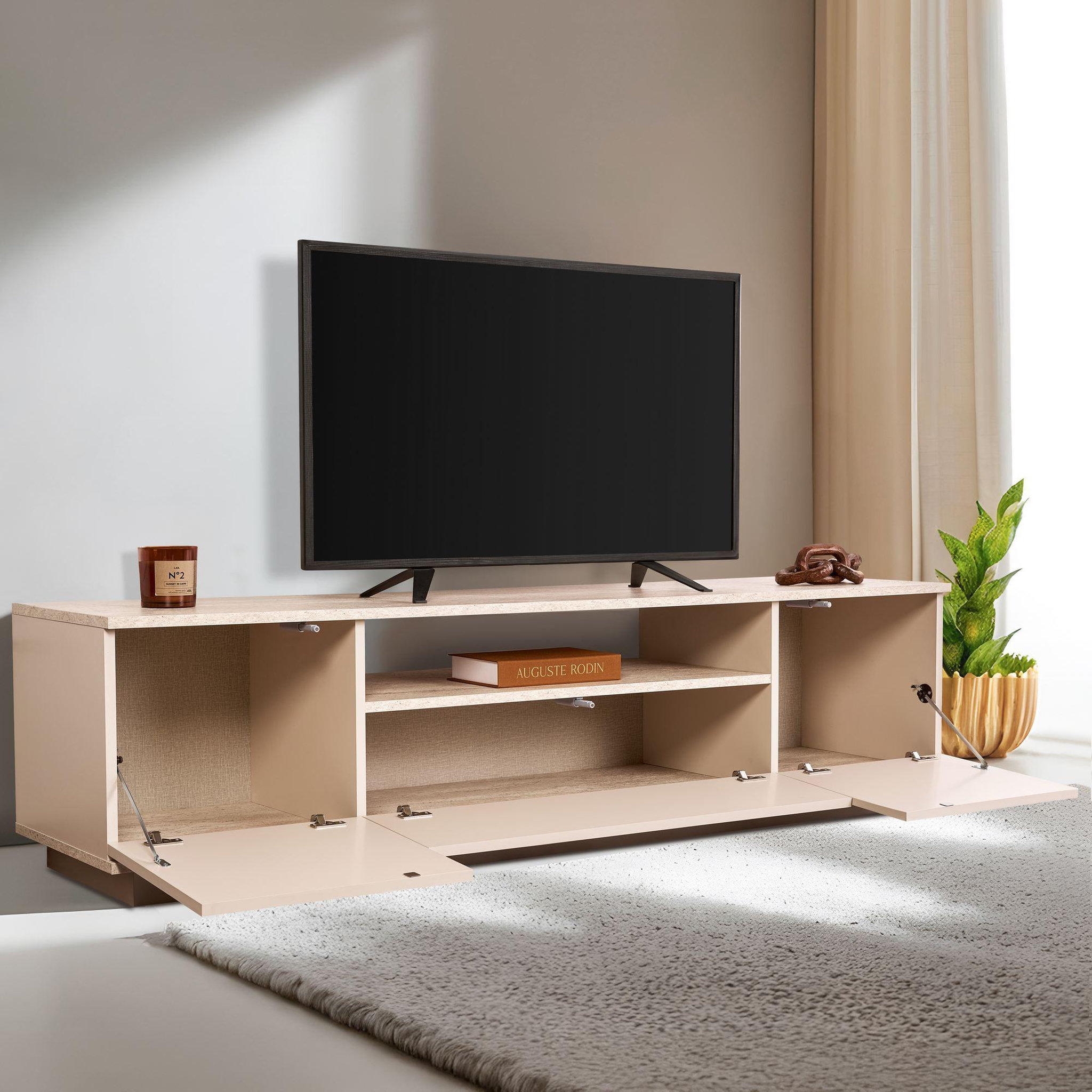 Voir la diapositive 4 : Habitat et Jardin Meuble tv en bois  veramont  - 180 x 44 x 44 cm - beige
