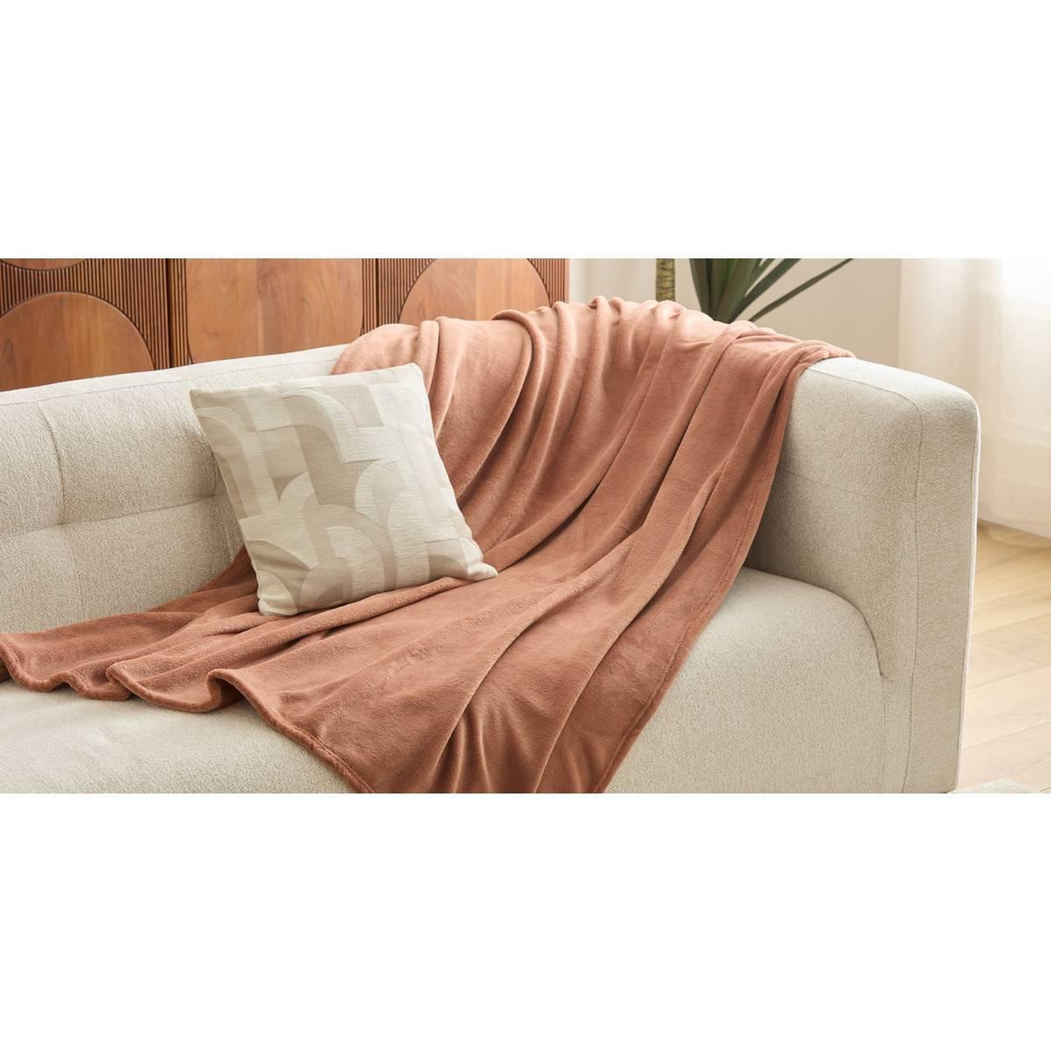 Voir la diapositive 5 : ATMOSPHERA Plaid uni microfibre  kiesa  180x260cm terre de rose