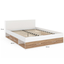 Voir la diapositive 5 : ID MARKET Lit double MINEA avec tiroirs + niches de rangement + tête de lit et sommier 140 x 190 cm façon hêtre et blanc