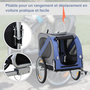 Voir la diapositive 4 : PAWHUT Remorque vélo pour chien animaux pliable 8 réflecteurs drapeau barre attelage inclus acier polyester imperméable max. 30 Kg 130L x 73l x 90H cm bleu