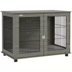 PAWHUT Cage pour chien intérieure dim. 100L x 60l x 73,5H cm - porte verrouillable, coussin déhoussable - acier noir aspect bois gris