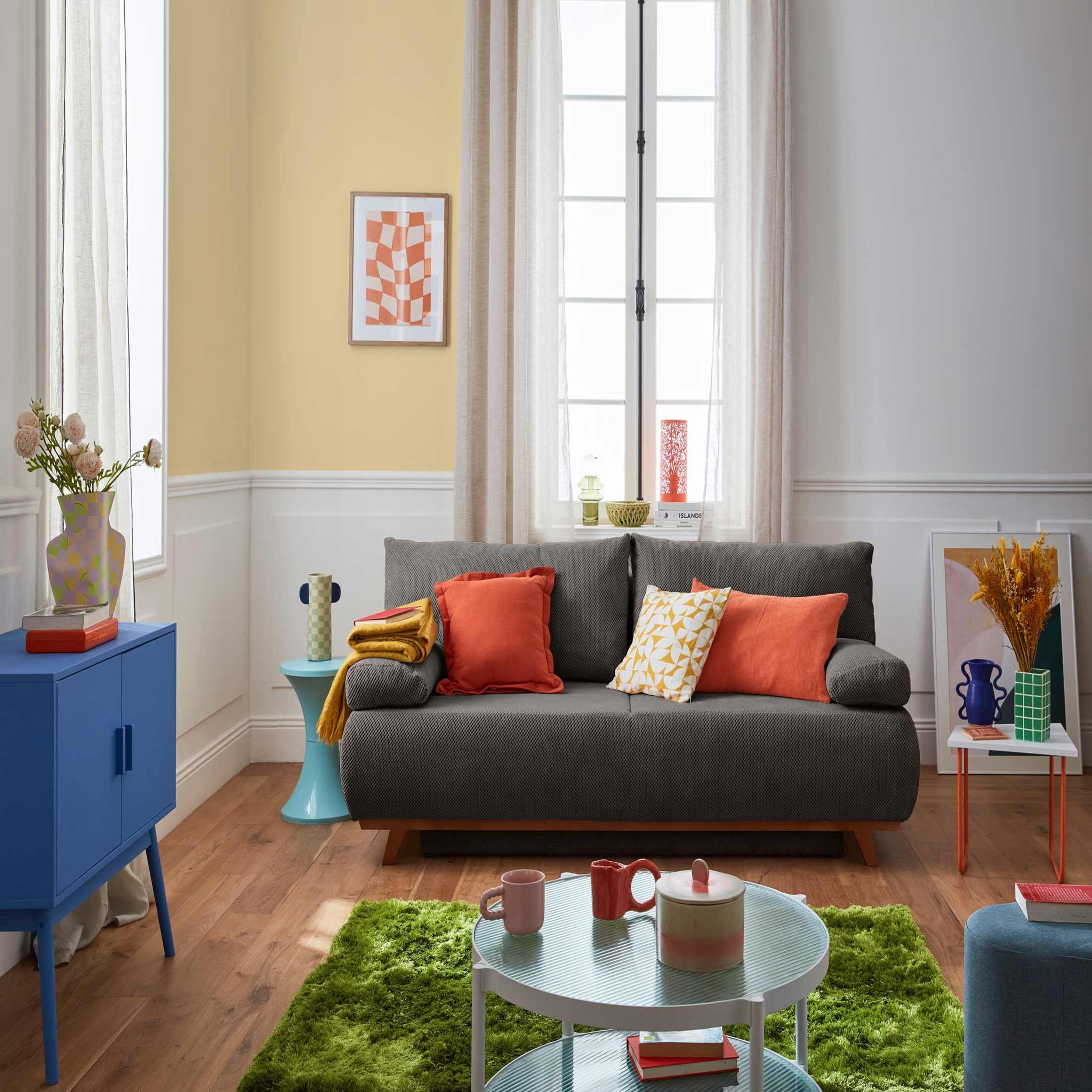 Voir la diapositive 6 : BEST MOBILIER Cristal - canapé 3 places - convertible avec coffre - en velours texturé