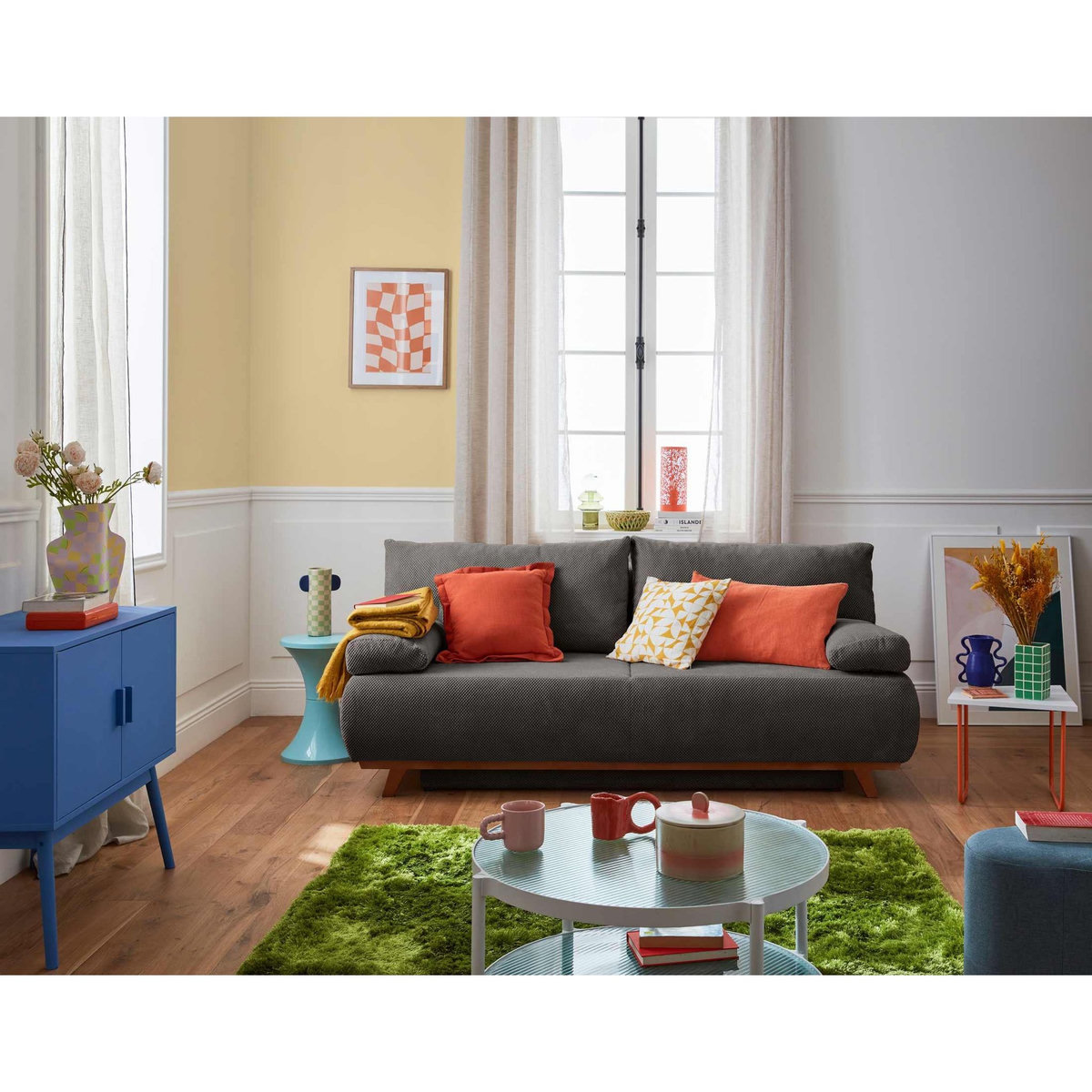 BEST MOBILIER Cristal - canapé 3 places - convertible avec coffre - en velours texturé