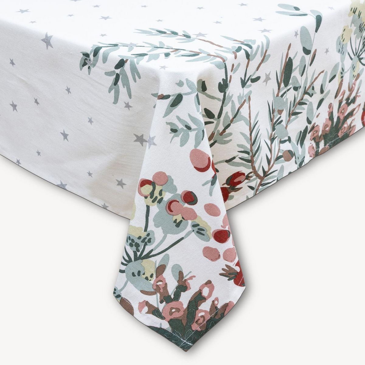 FEERIC LIGHT & CHRISTMAS Nappe de Noël rectangulaire motifs branches et étoiles - 140 x 360 cm