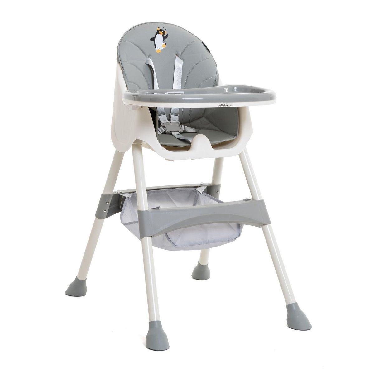 BEBELISSIMO BEBELISSIMO - Chaise Haute Bébé Evolutive -dès 6 mois jusqu'à 20kg -Disco Pinguin - hauteur réglable - gris