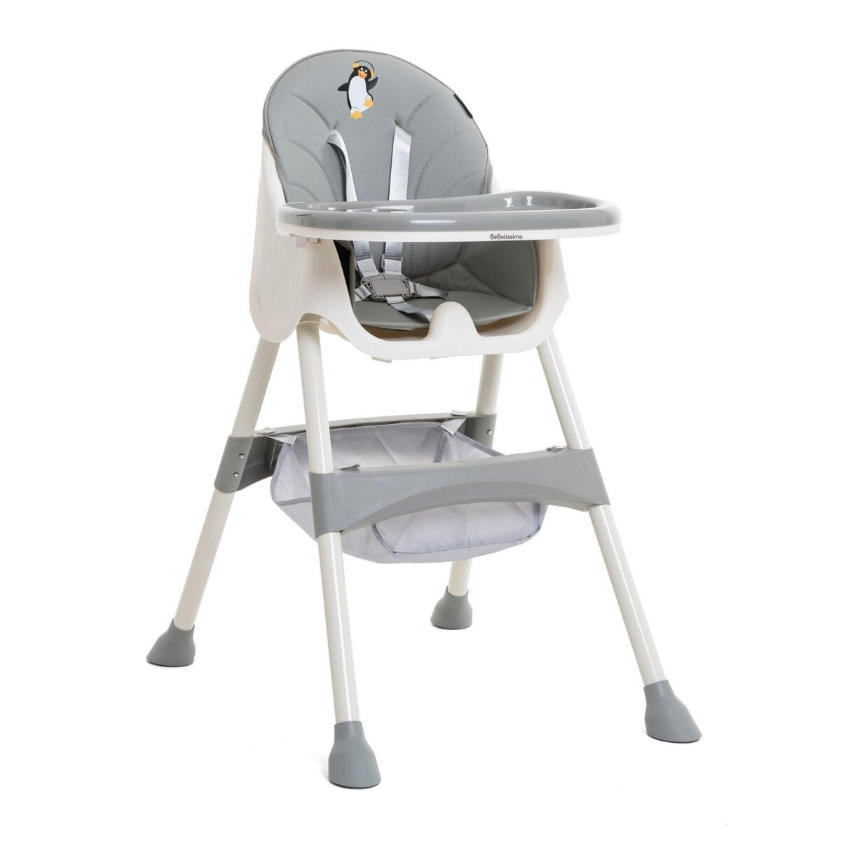 BEBELISSIMO BEBELISSIMO - Chaise Haute Bébé Evolutive -dès 6 mois jusqu'à 20kg -Disco Pinguin - hauteur réglable - gris