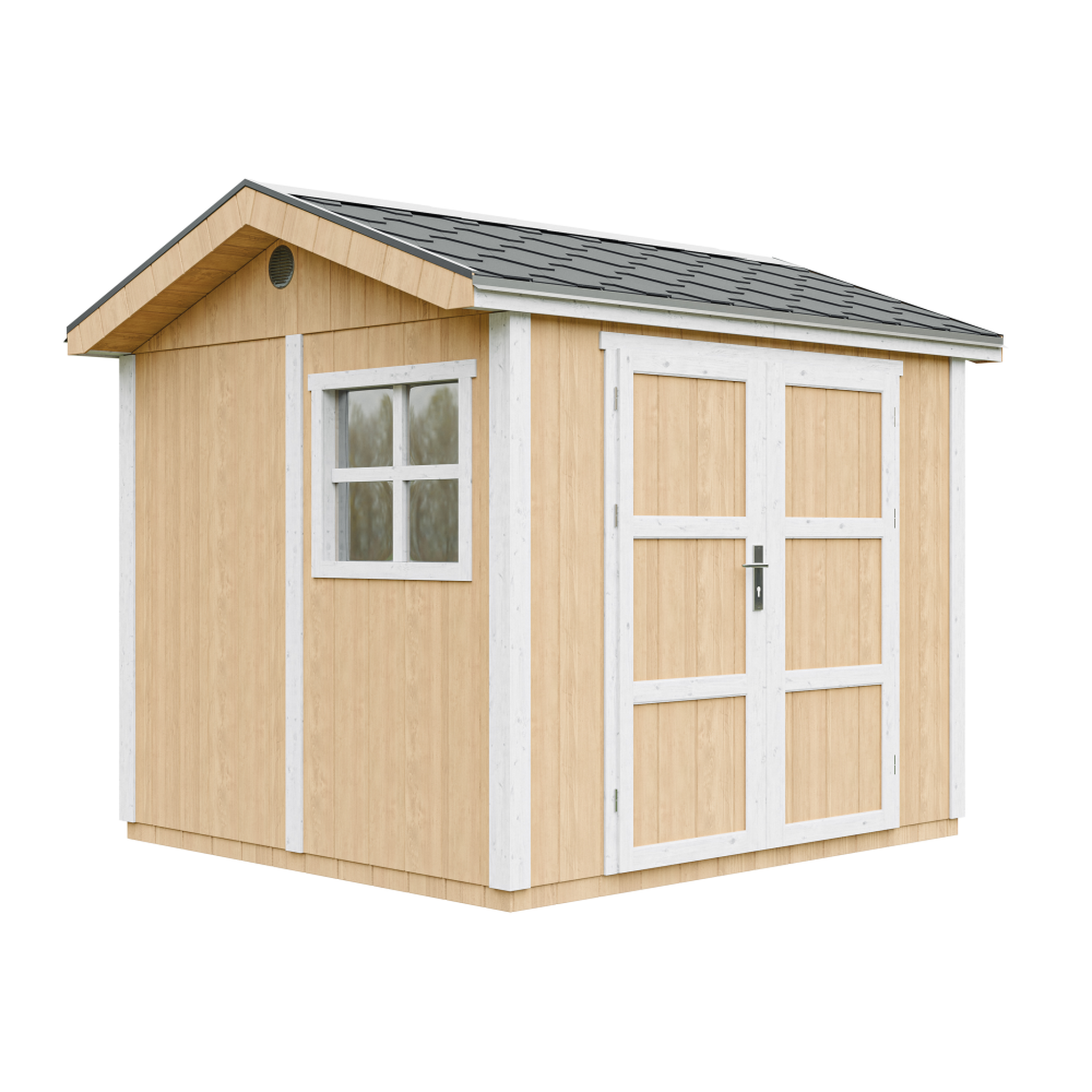 Voir la diapositive 1 : TIMBELA Abri de Jardin Qualité Premium 5,9m² H252x250x294 cm Avec un sol et des bardeaux bitumineux M913A