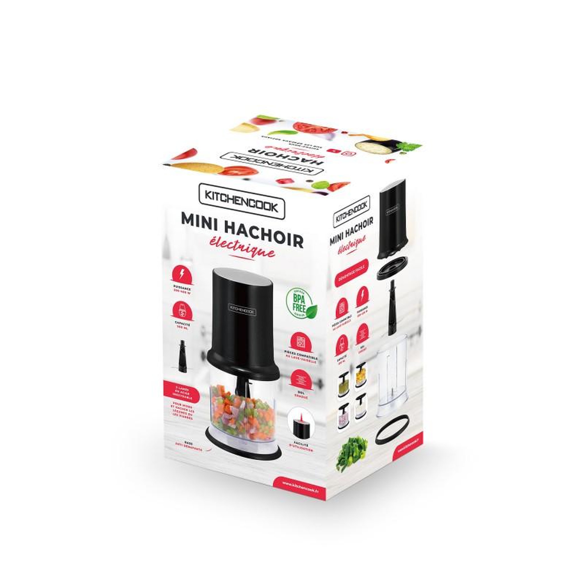 Voir la diapositive 3 : KITCHENCOOK Mini hachoir électrique avec lames en acier inoxydable mixpod400 black de kitchencook