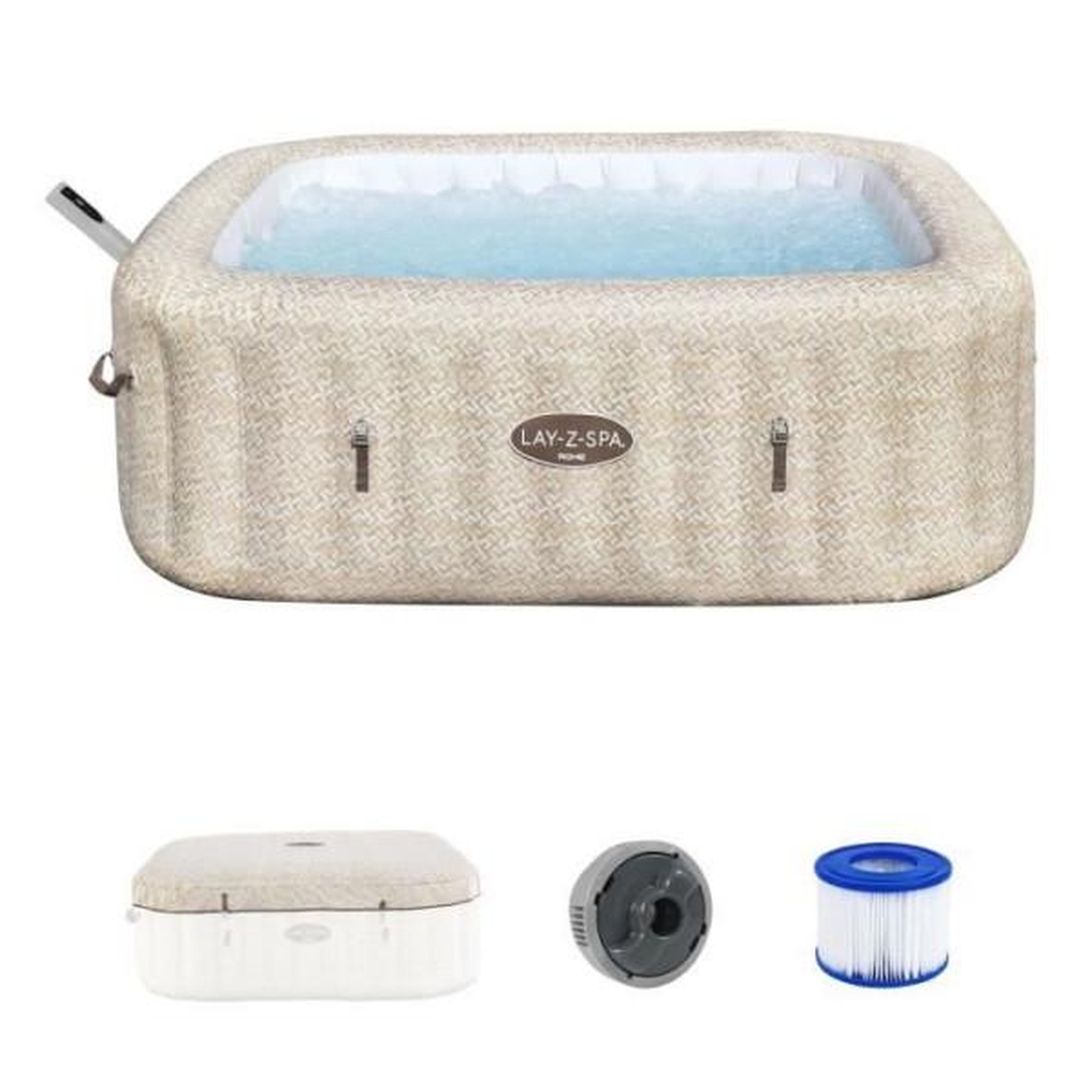 BESTWAY Spa gonflable BESTWAY - Lay-Z-Spa Rome - 180 airjets - 201 x 201 x 71 cm - 5 a 7 places - Carré (couverture, cartouche, diffuse