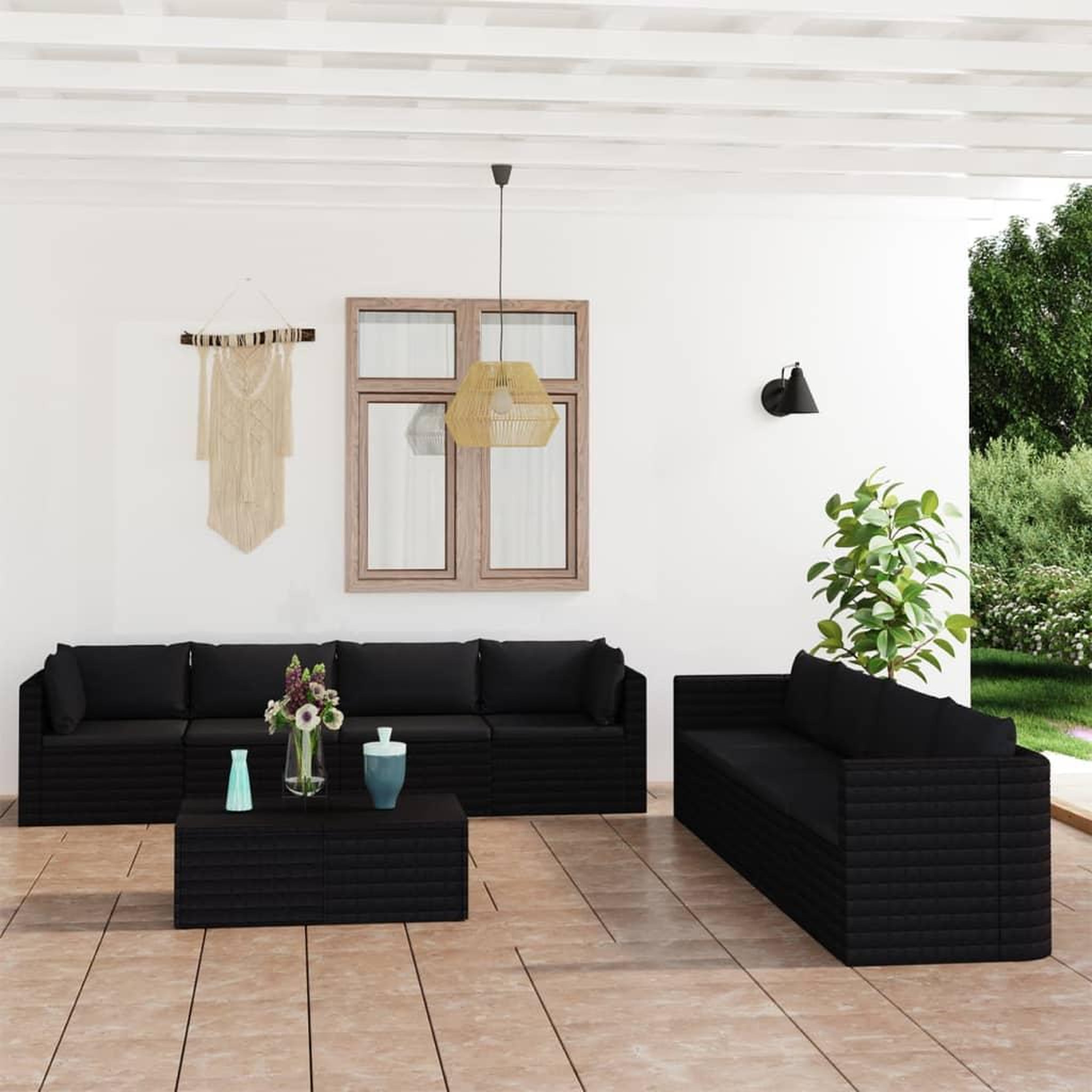 Voir la diapositive 1 : VIDAXL Salon de jardin 9 pcs avec coussins Resine tressee Noir