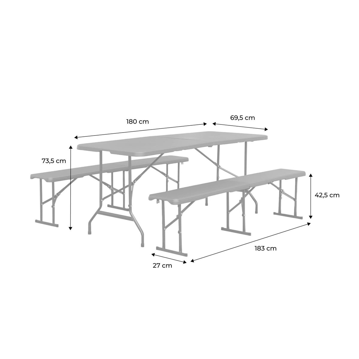 SWEEEK Lot de 2 tables de réception pliantes acier 2 bancs Fiesta 180cm gris foncé