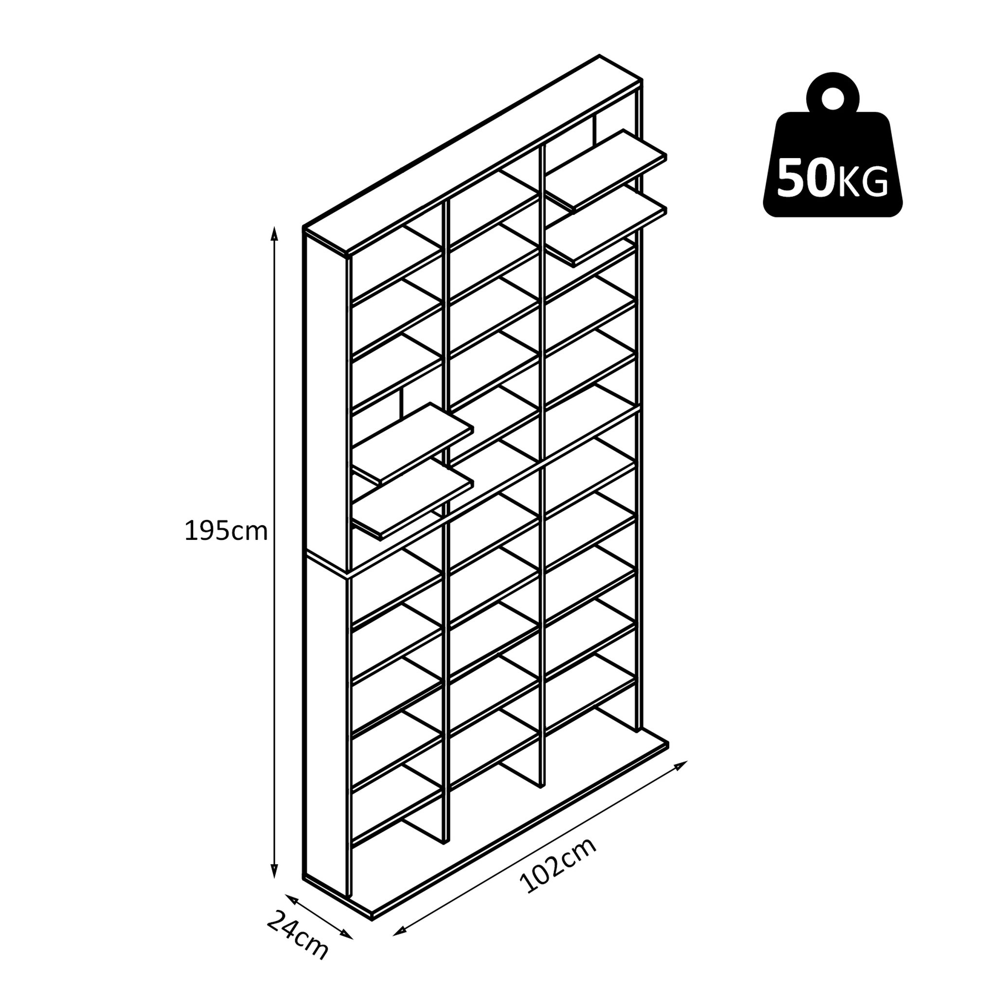 Voir la diapositive 3 : HOMCOM Étagère rangement CD/DVD meuble de rangement pour 1116 CDs 33 compartiments réglables en hauteur 102 x 24 x 195 cm noir