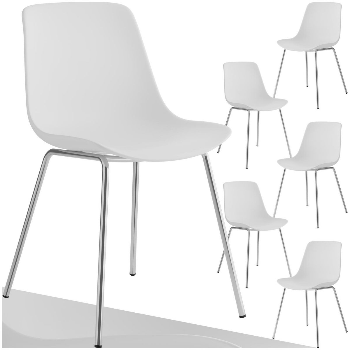 tectake Chaises en plastique grande coupe en plastique blanc/gris chrome Lot de 6
