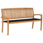VIDAXL Banc de jardin empilable et coussin 159 cm Bois de teck massif