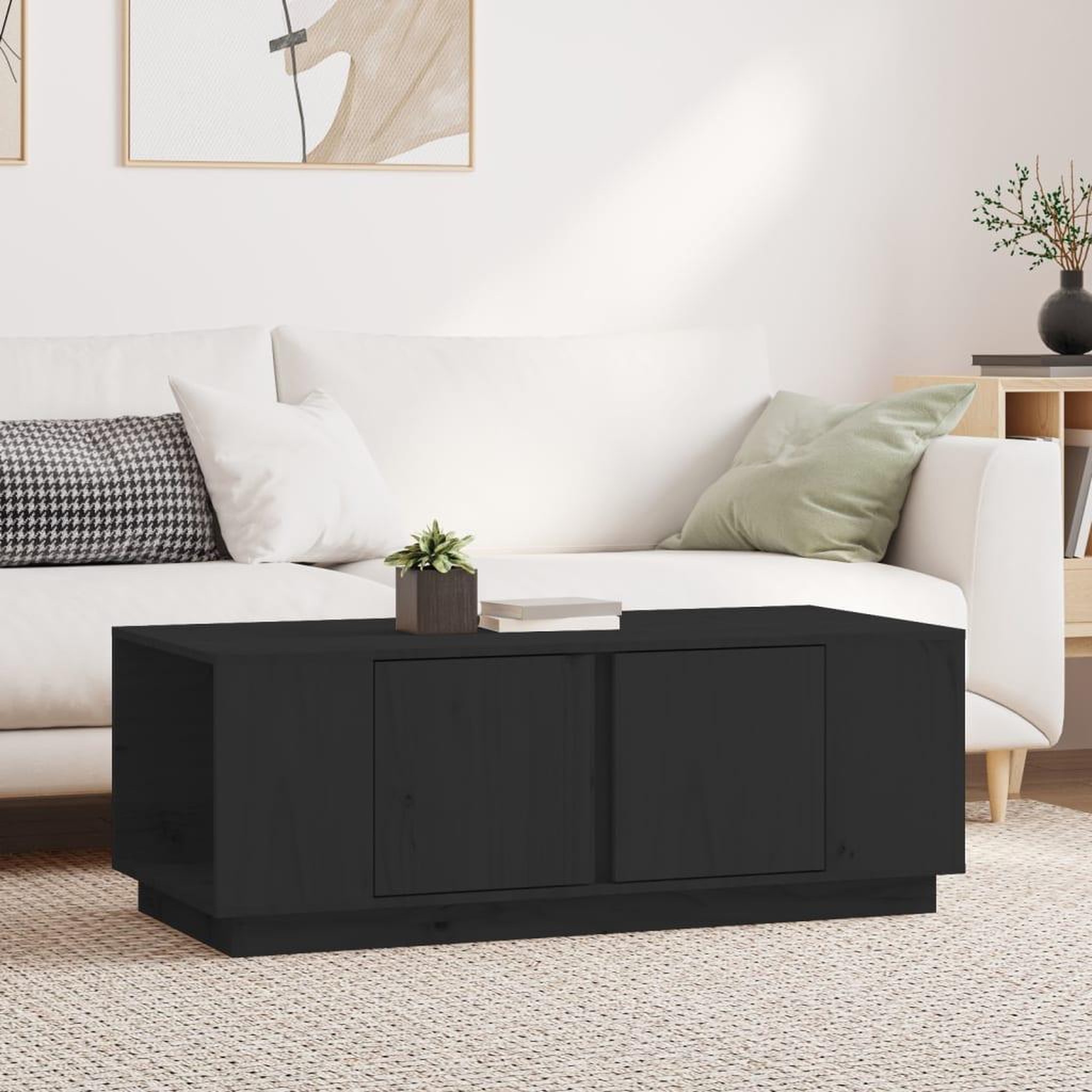 Voir la diapositive 1 : VIDAXL Table basse Noir 110x50x40 cm Bois massif de pin