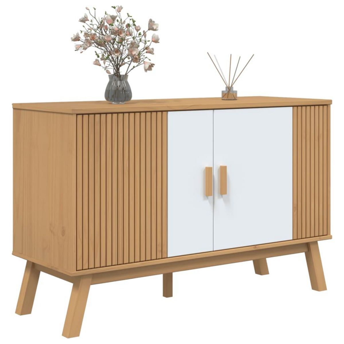 VIDAXL Buffet OLDEN blanc et marron 114x43x73,5 cm bois massif de pin