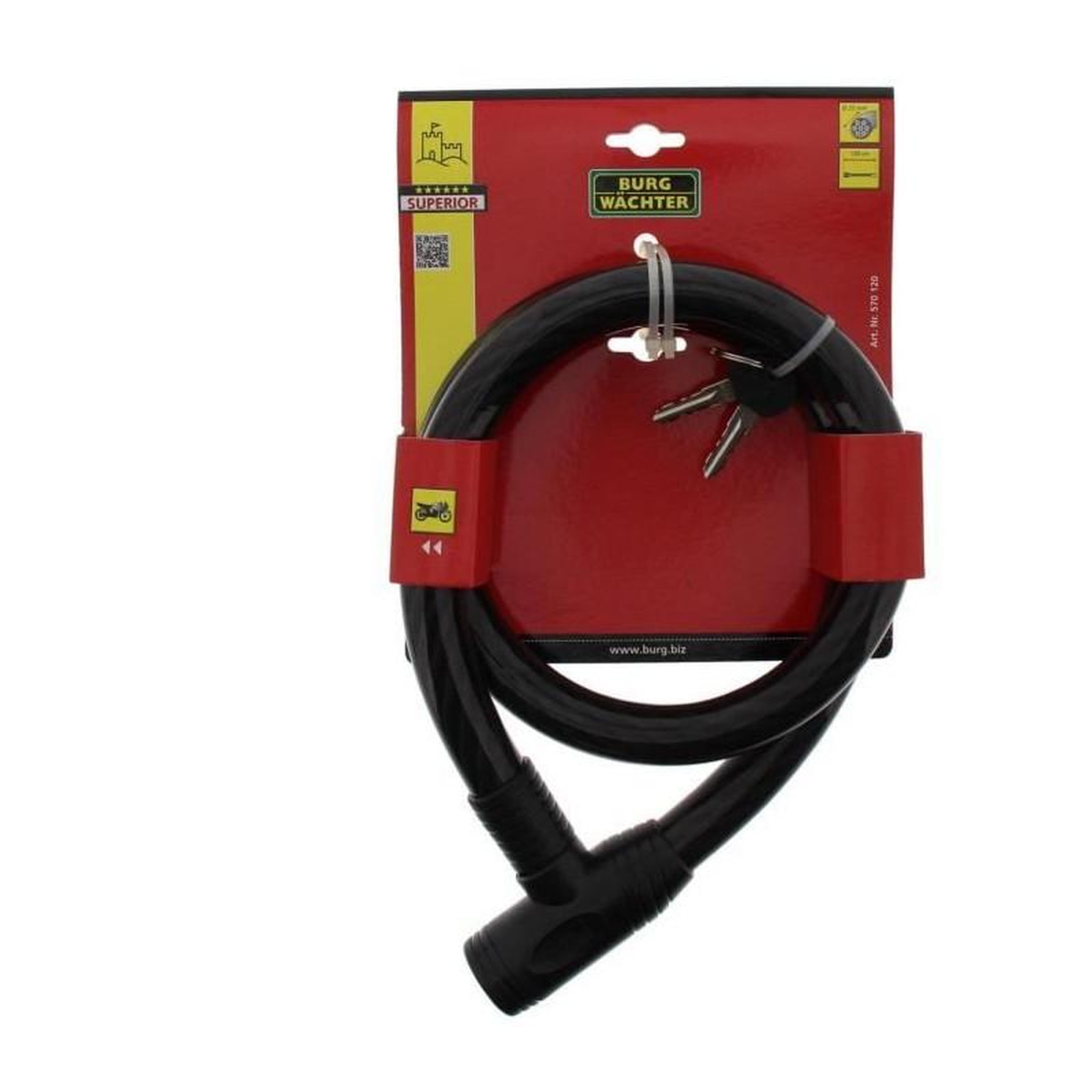 Voir la diapositive 6 : BURG WACHTER Antivol vélo - BURG WACHTER - 570 120 - Clé, acier 25 mm, gaine en PVC