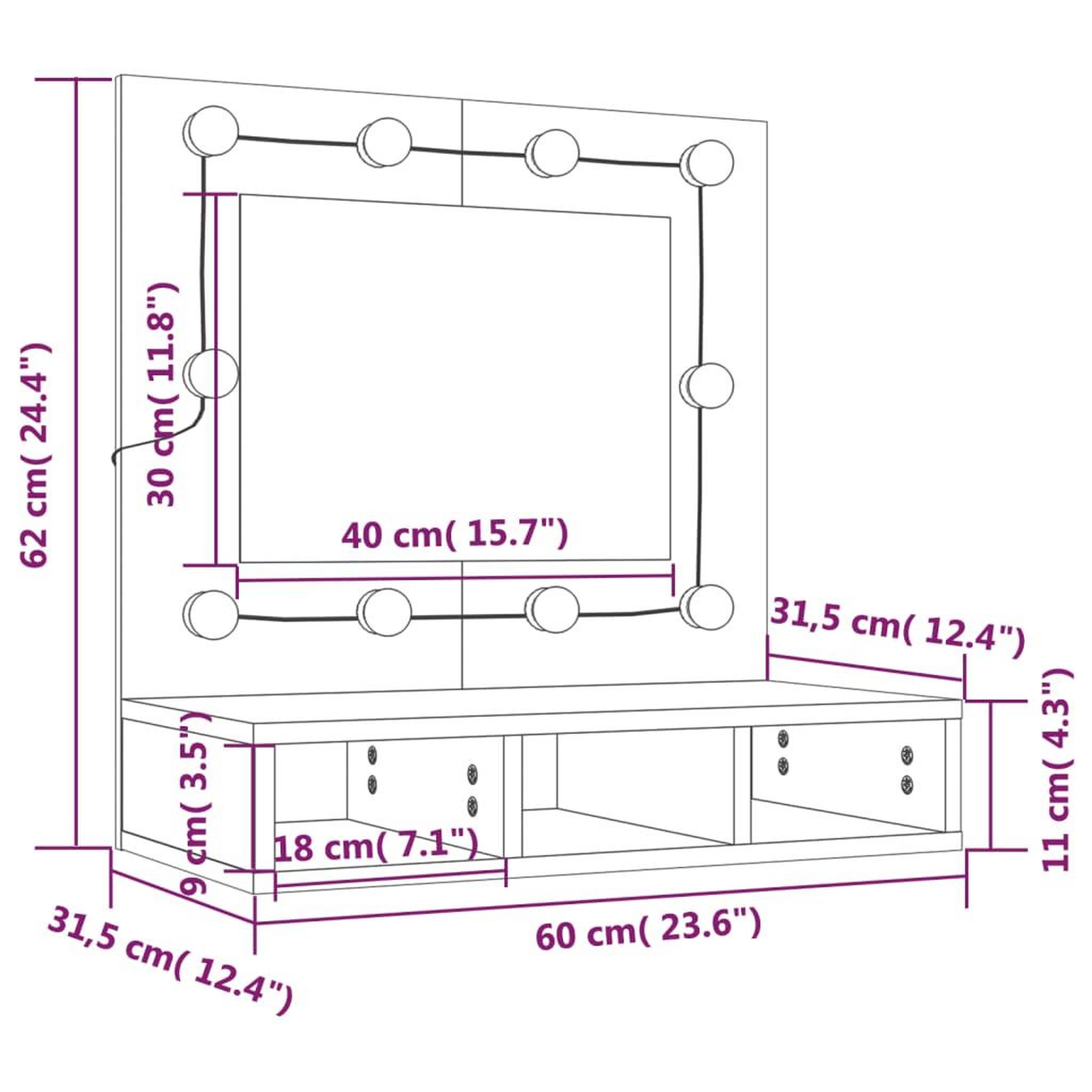 Voir la diapositive 6 : VIDAXL Armoire a miroir avec LED Sonoma gris 60x31,5x62 cm