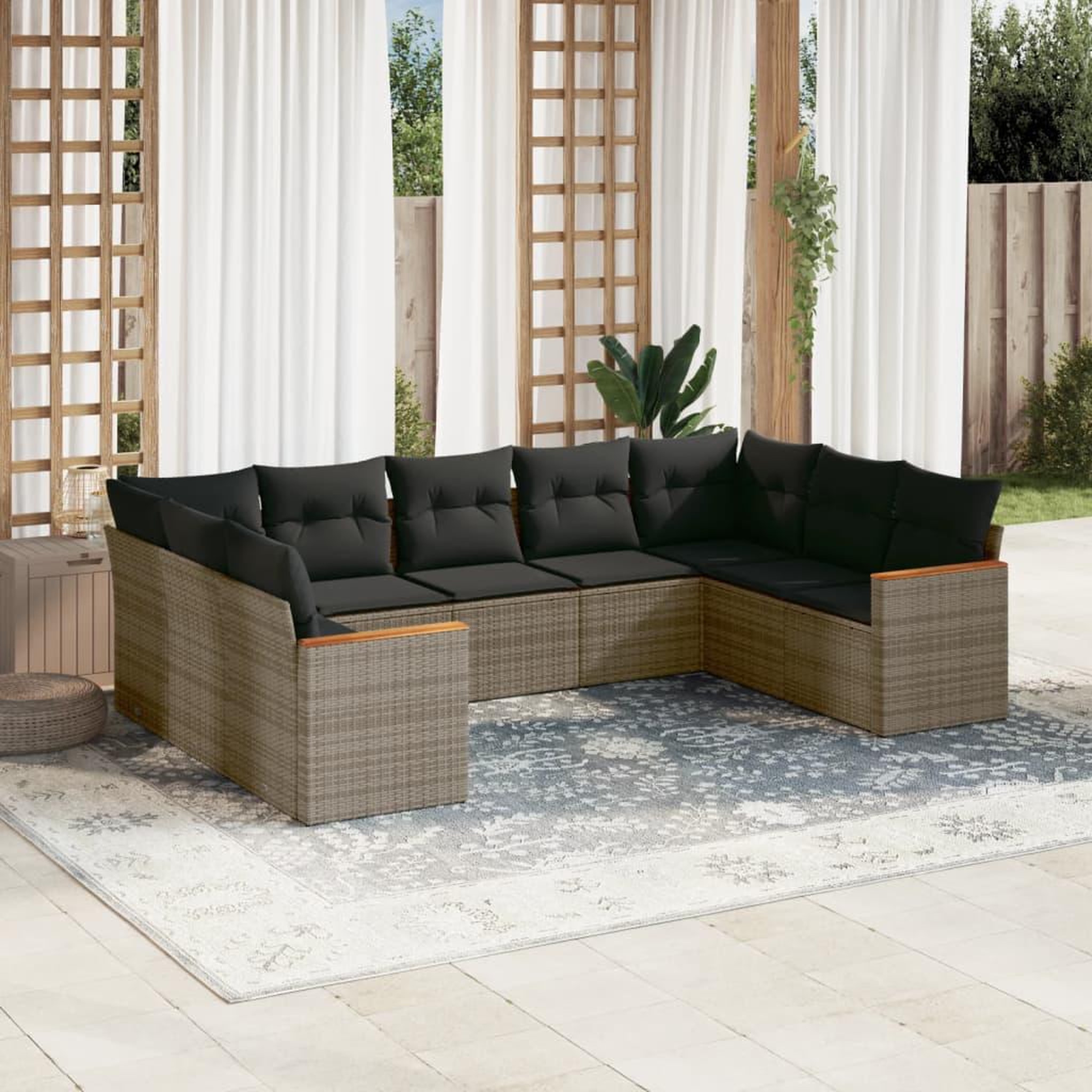 VIDAXL Salon de jardin 9 pcs avec coussins gris resine tressee