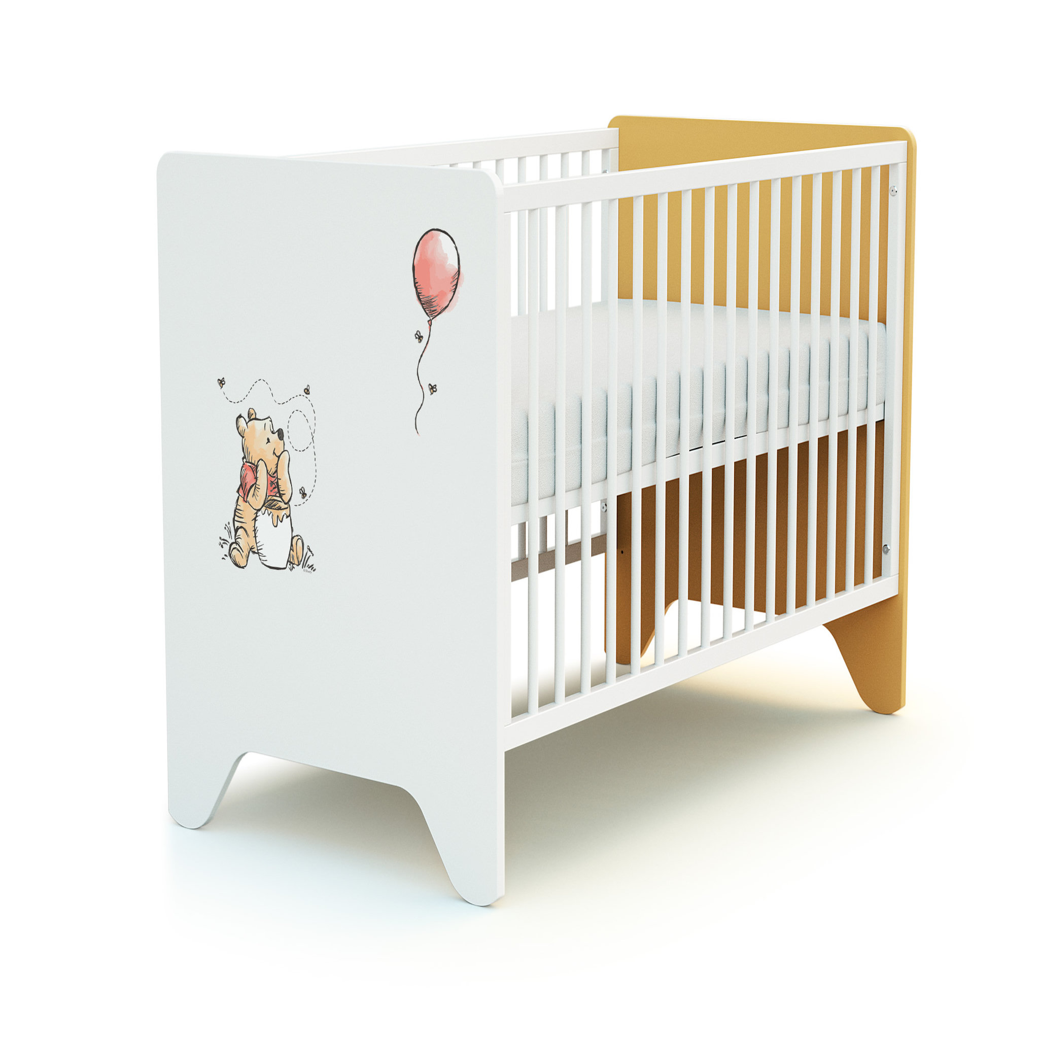 Voir la diapositive 4 : AT4 Ensemble lit bébé 60x120 cm et commode à langer 3 tiroirs WINNIE BALLON DISNEY Jaune