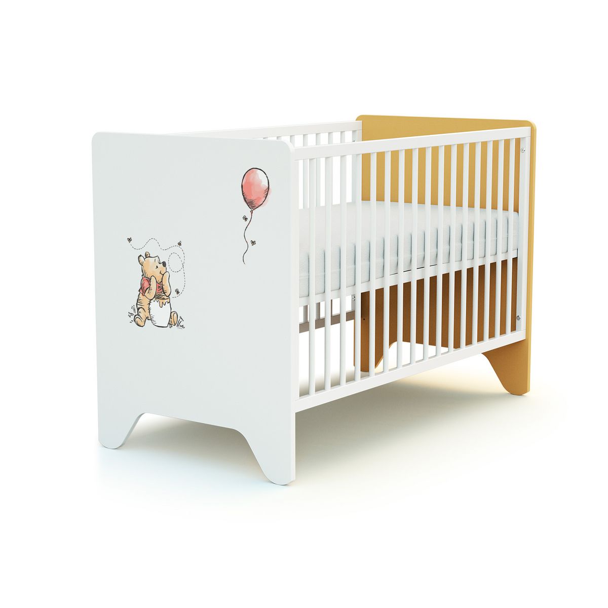 AT4 Ensemble lit bébé 60x120 cm et commode à langer 3 tiroirs WINNIE BALLON DISNEY Jaune