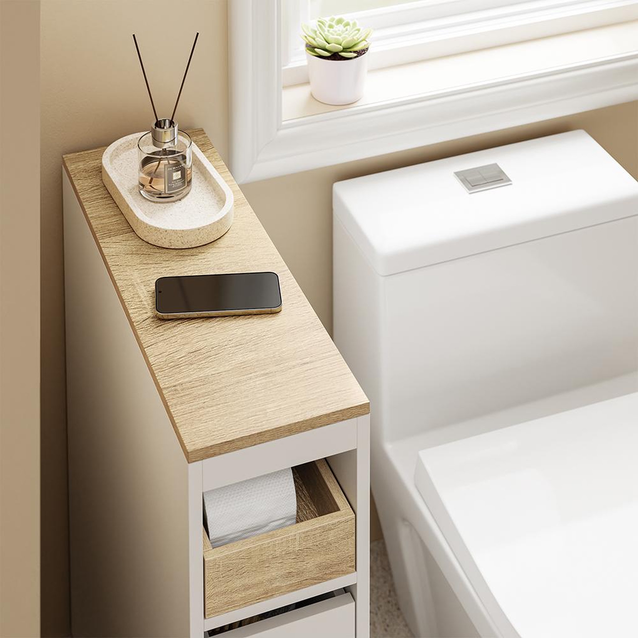 Voir la diapositive 6 : SOBUY SoBuy - Meuble bas de salle de bain à 4 tiroirs - Blanc - 60x20x82cm - Nordique - BZR54-K-W