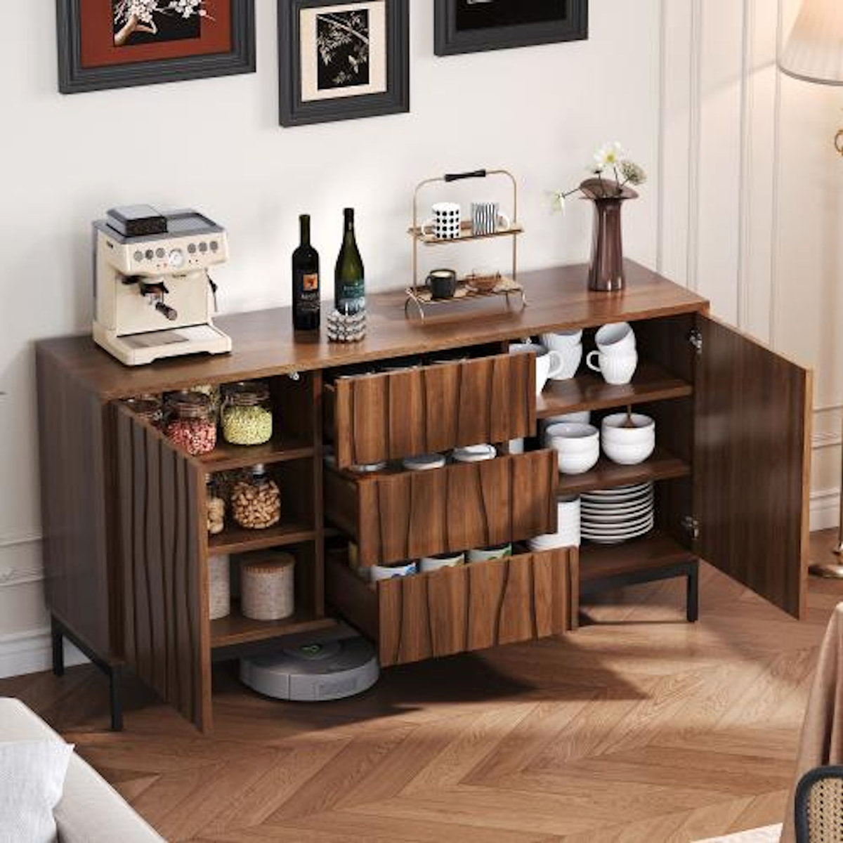 MERAX Buffet 2 porte(s) 3 tiroir(s) - 150 cm naturel mdf