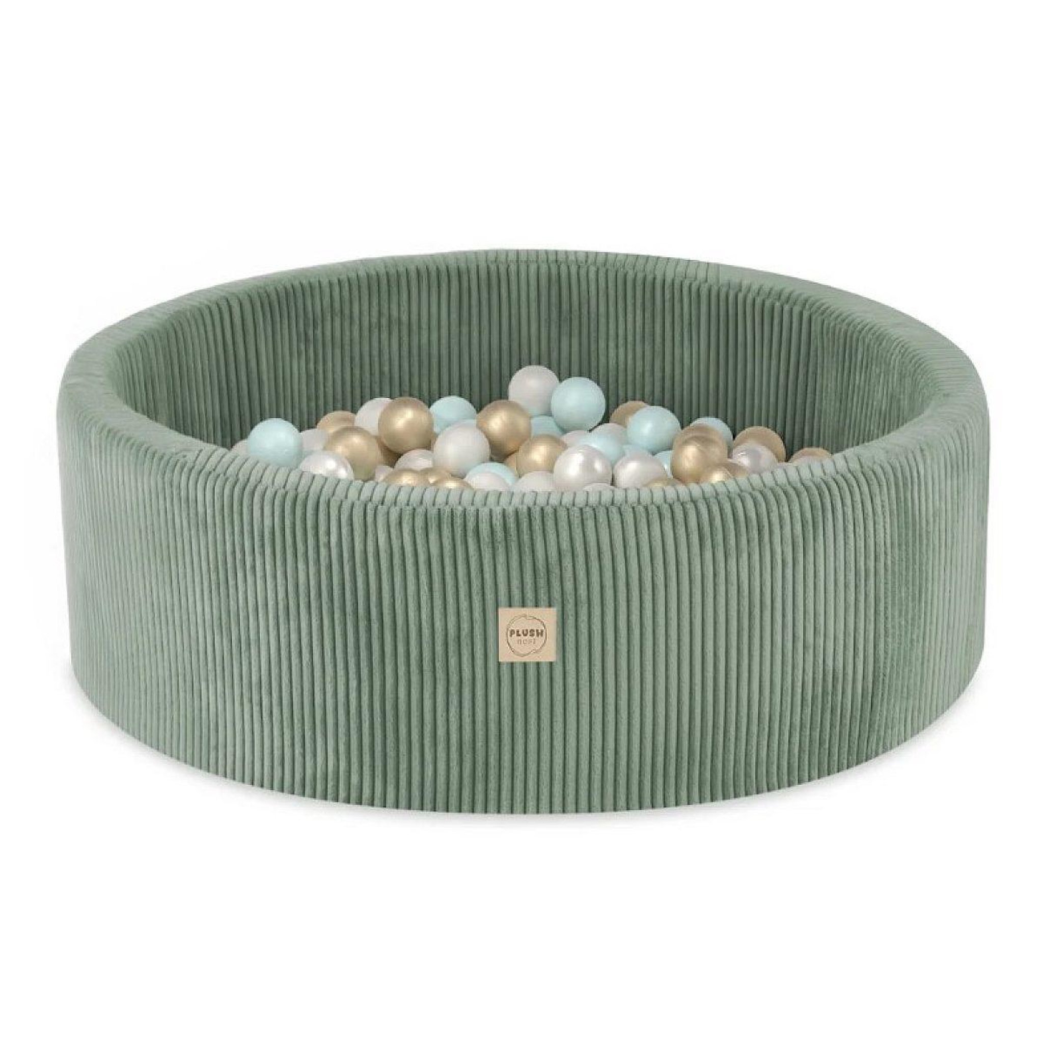 PLUSH NEST Piscine à balles 90x30 velours côtelé vert 200 balles or