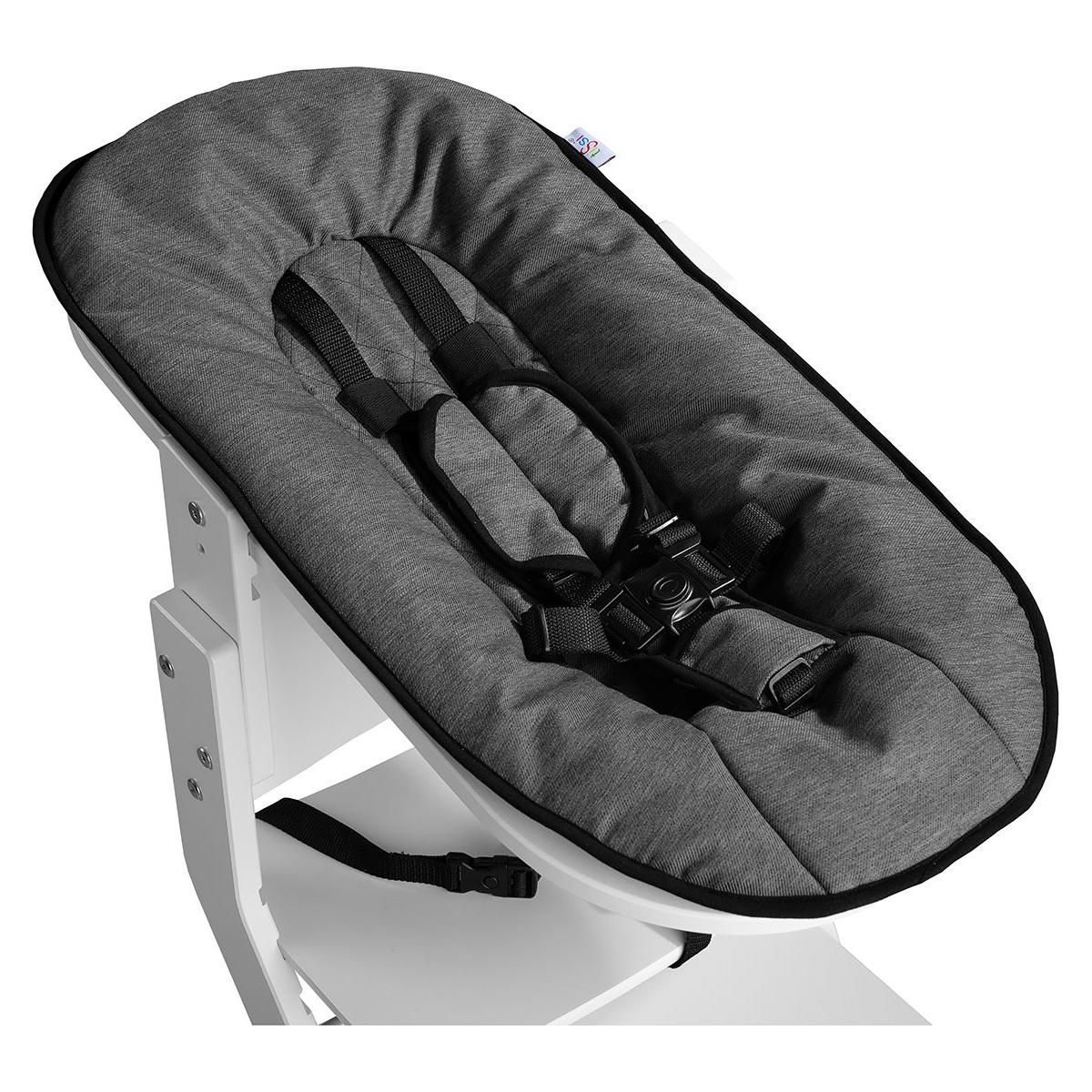 TISSI Chaise haute avec attache bébé et barreau de securité blanc