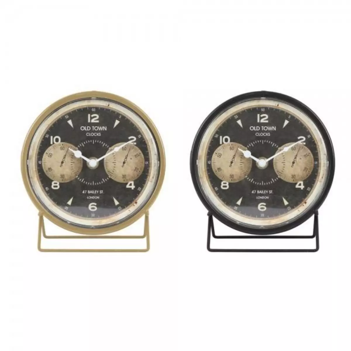 MARKET24 Horloge de table DKD Home Decor Noir Doré Fer PVC (12 x 5 x 14 cm) (2 Unités)