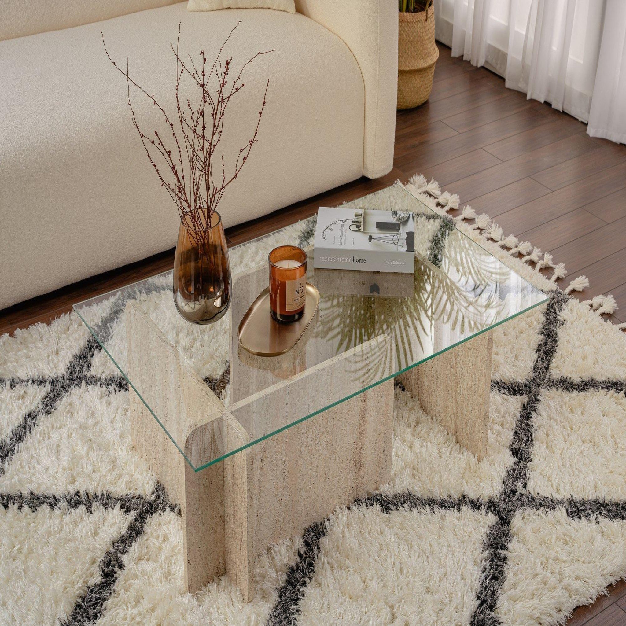 Voir la diapositive 2 : Habitat et Jardin Table basse en bois  flavio  - 105 x 65 x 30 cm - travertin