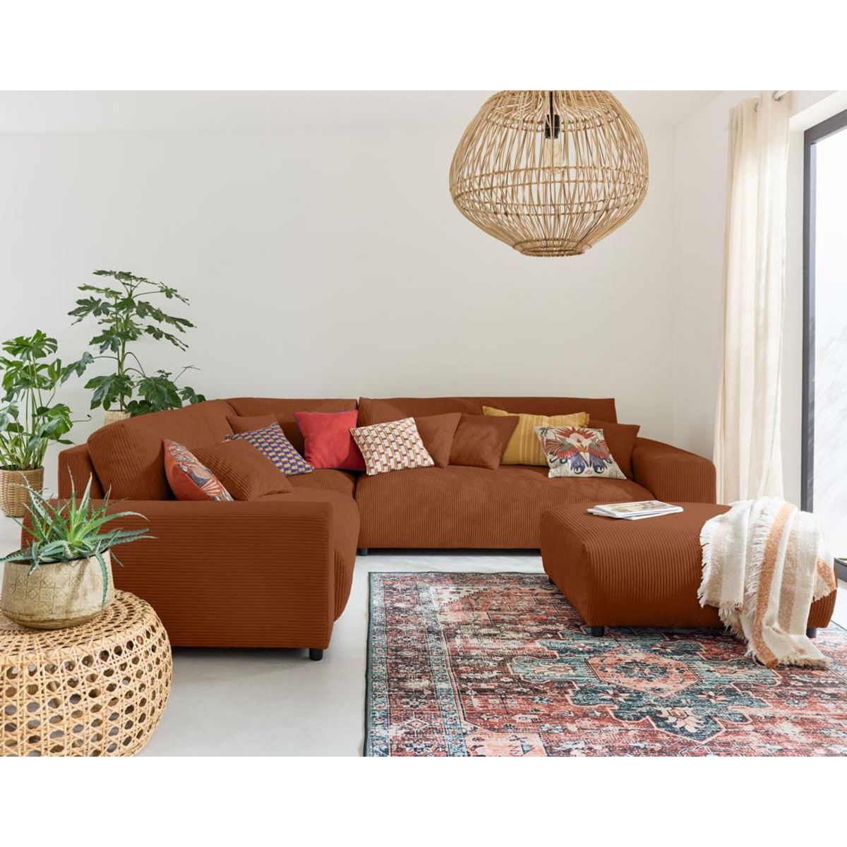 LISA DESIGN Garance - module d'assise 3 places avec accoudoir droit - en velours côtelé