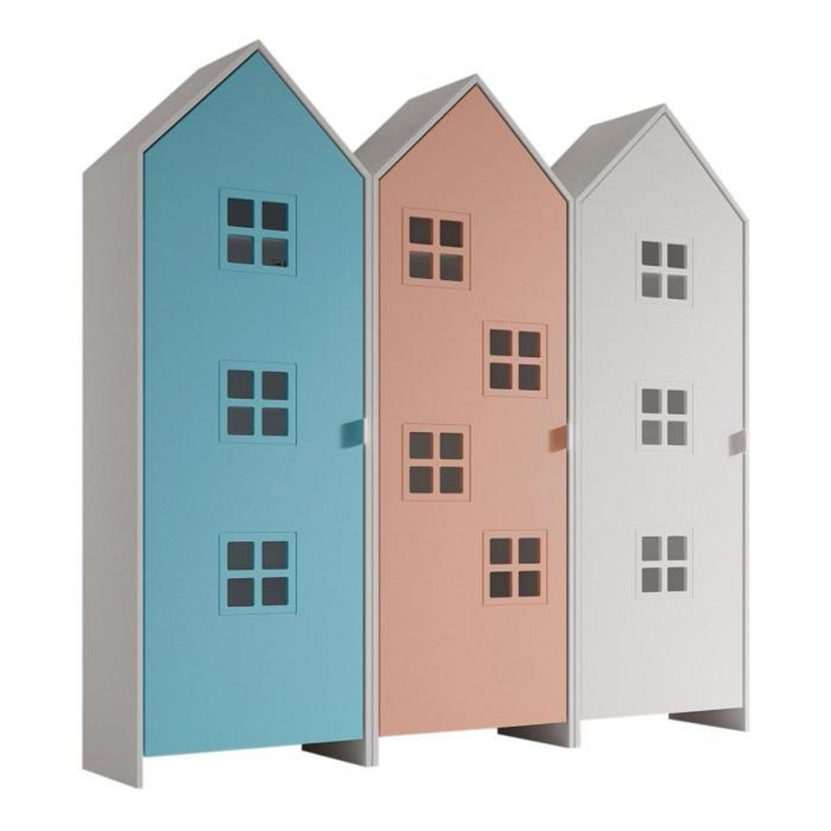 Paris Prix Pack - 3 Armoires Enfant  Casami Bruges  171cm Bleu, Rose & Blanc