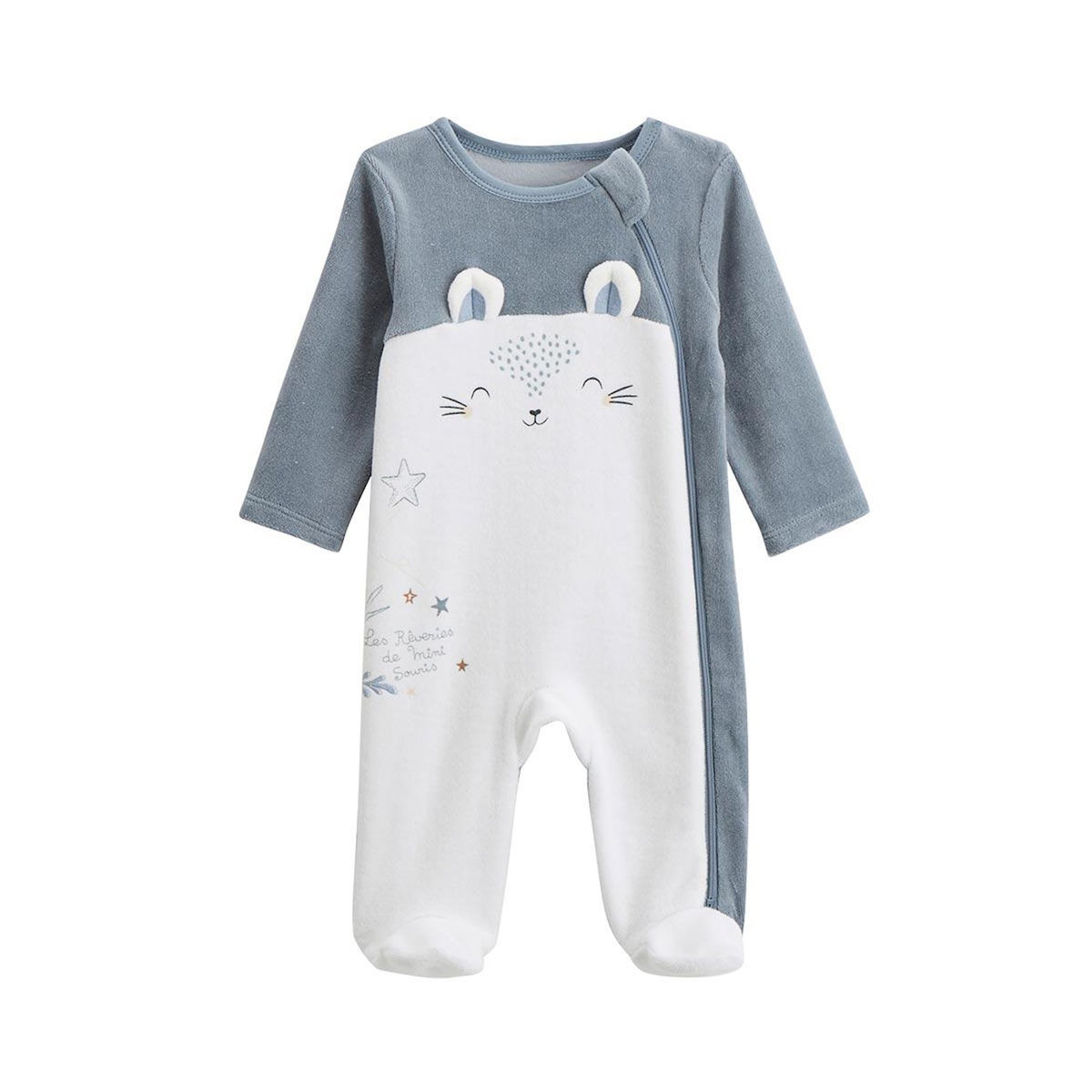 Petit Béguin Pyjama bébé en velours ouverture zippée Rêverie