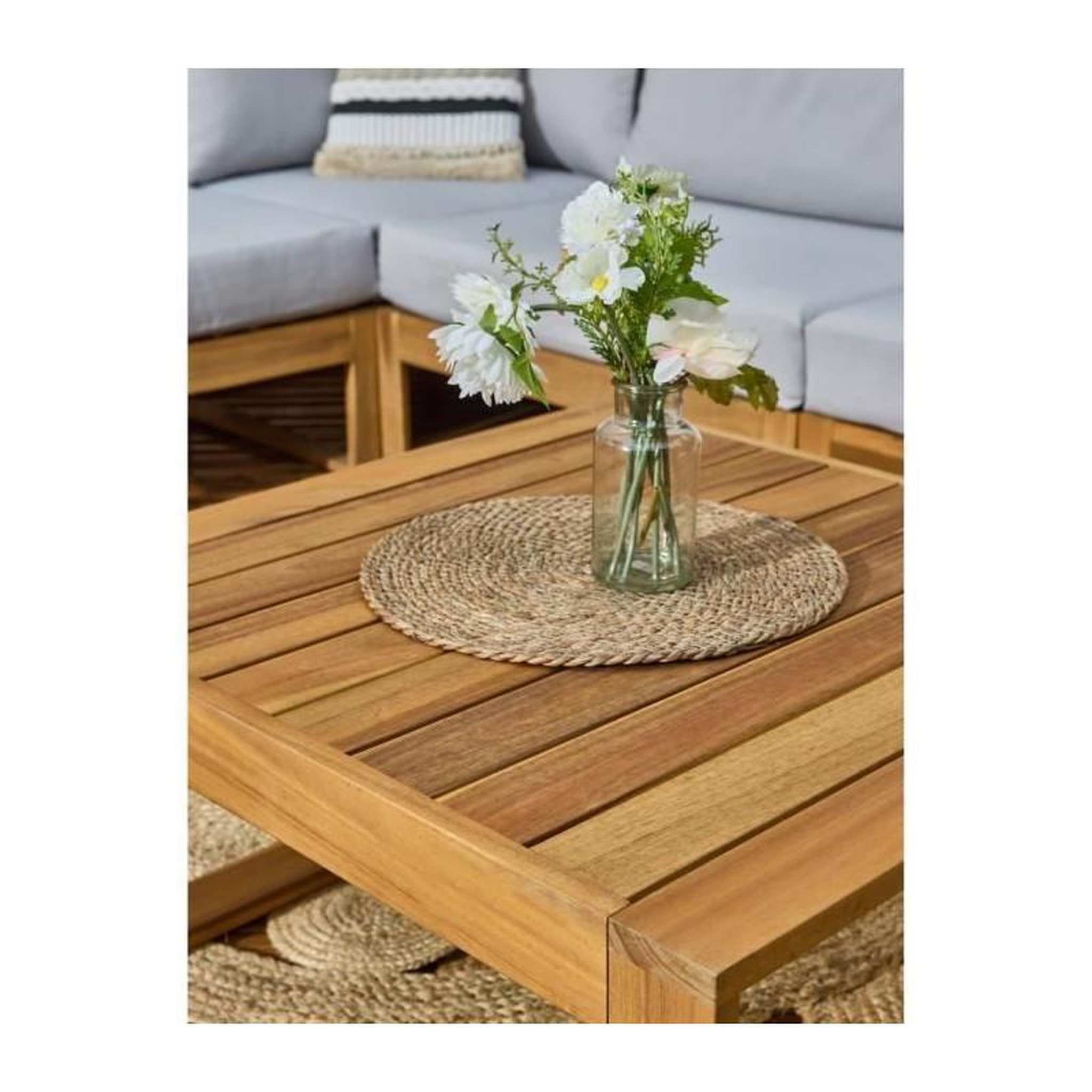Voir la diapositive 5 : BOCARNEA Salon de jardin d'angle modulable - Bois d'acacia - 5 personnes - LEVATA - Gris