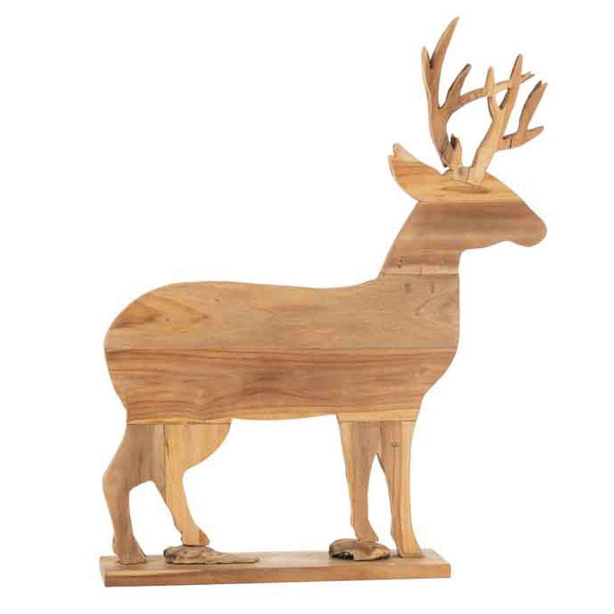 Voir la diapositive 2 : J-LINE Statuette déco  cerf en bois  66cm naturel