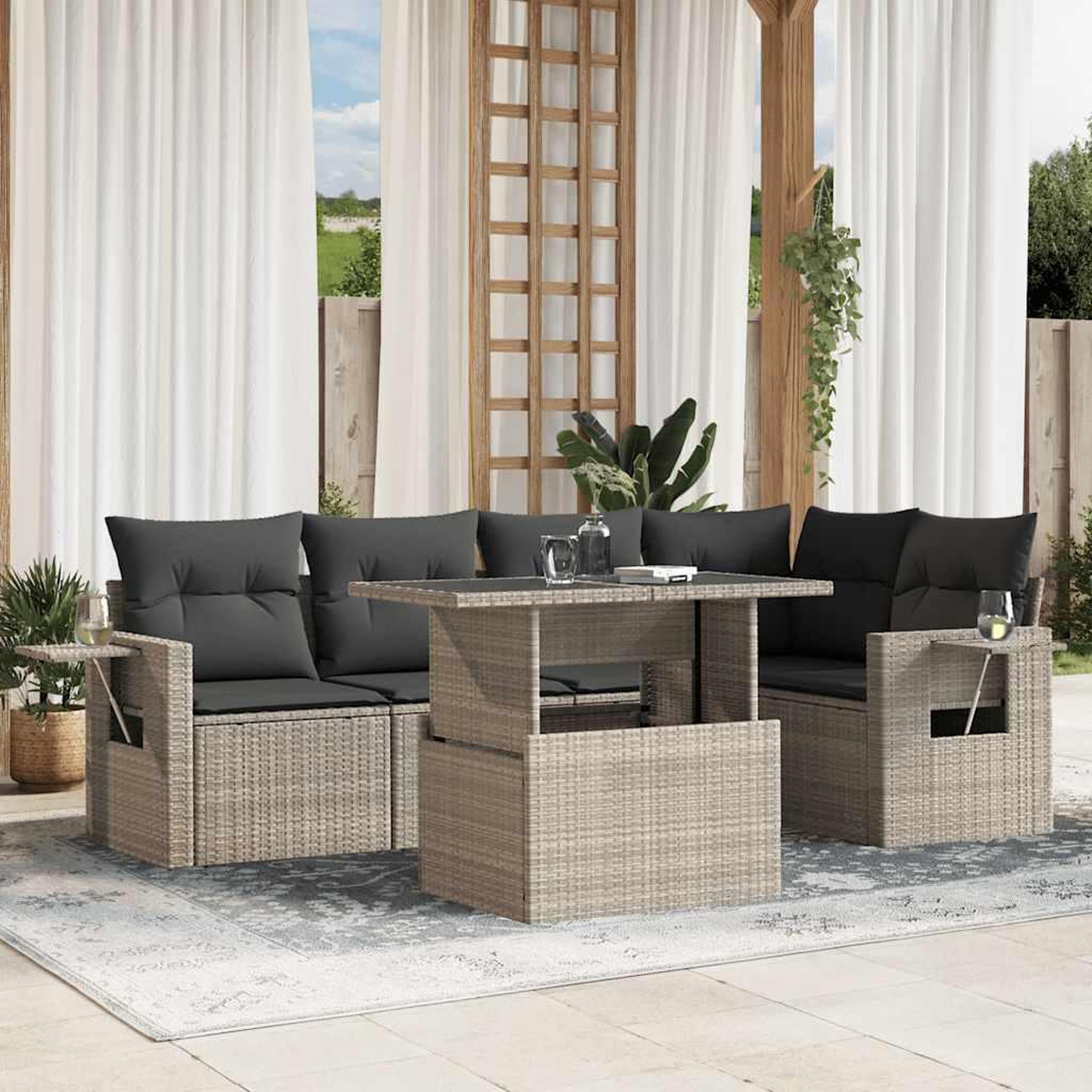 VIDAXL Salon de jardin 6 pcs avec coussins gris clair resine tressee
