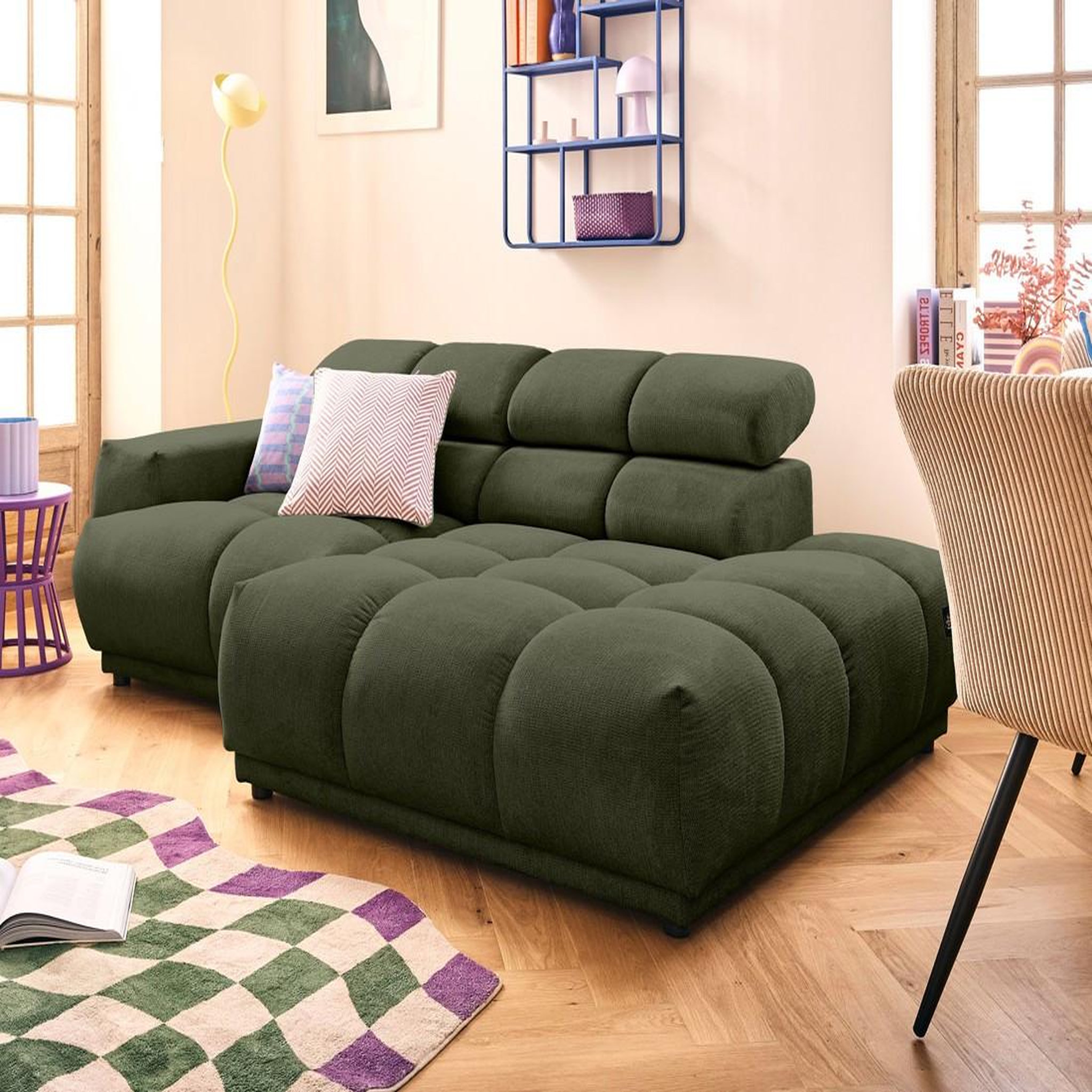 Voir la diapositive 4 : LISA DESIGN Matera - canapé d'angle droit 4 places avec têtières réglables en tissu texturé