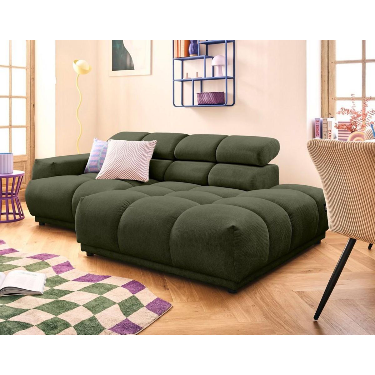 LISA DESIGN Matera - canapé d'angle droit 3 places avec têtières réglables en tissu texturé